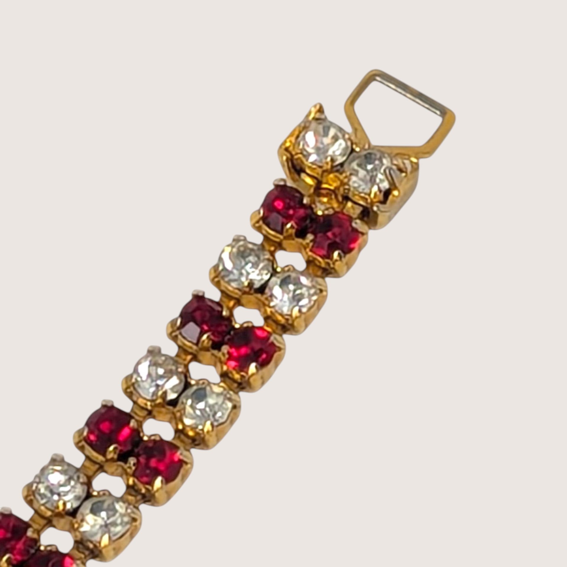 Vintage Gold Tone Red and Clear Rhinestone Bracelet