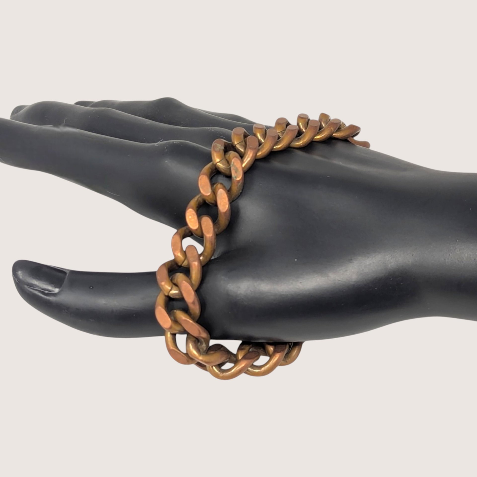 Vintage chunky solid copper curb link bracelet with a hook clasp.