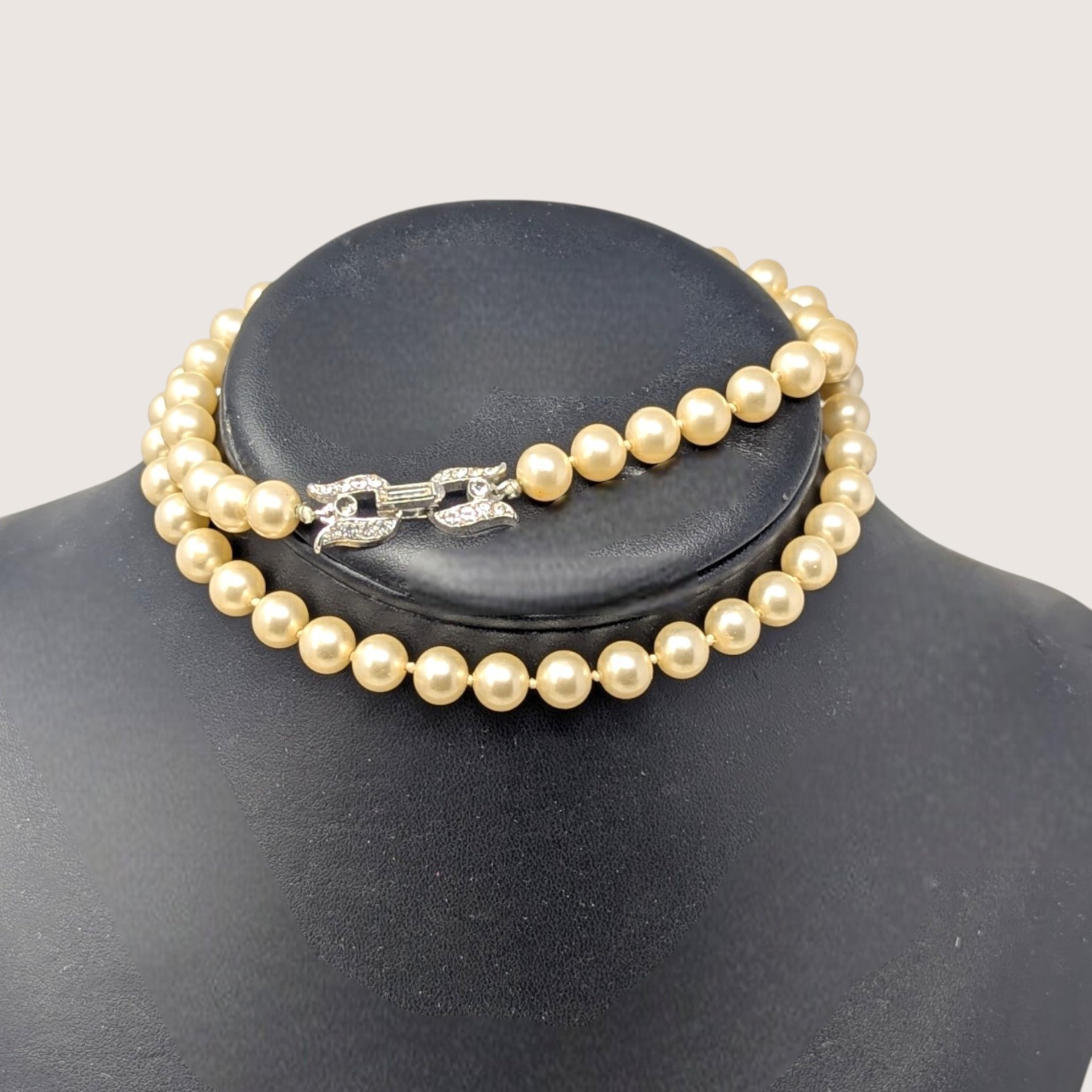 Vintage Faux Pearl Necklace With Rhinestone Clasp