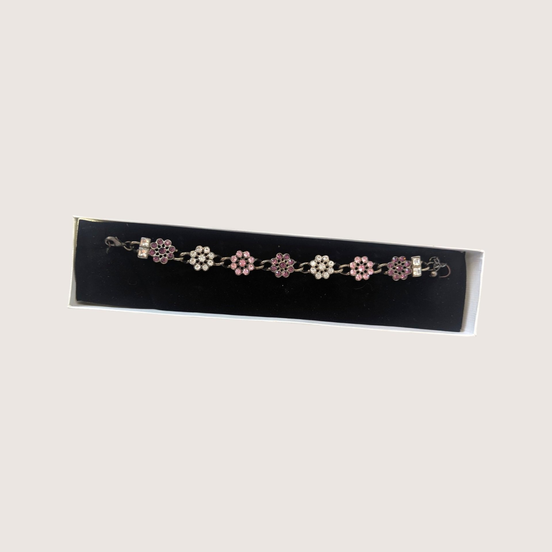 Vintage La Fleur Rhinestone Floral Charm Bracelet