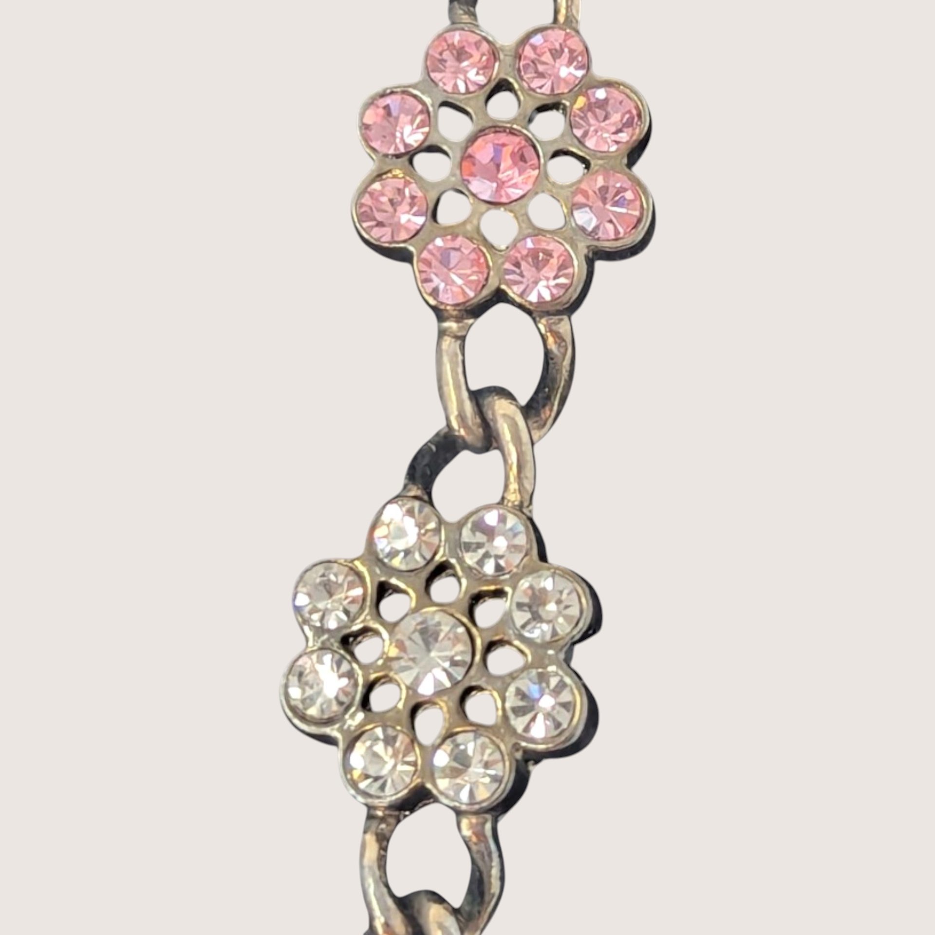 Vintage La Fleur Rhinestone Floral Charm Bracelet