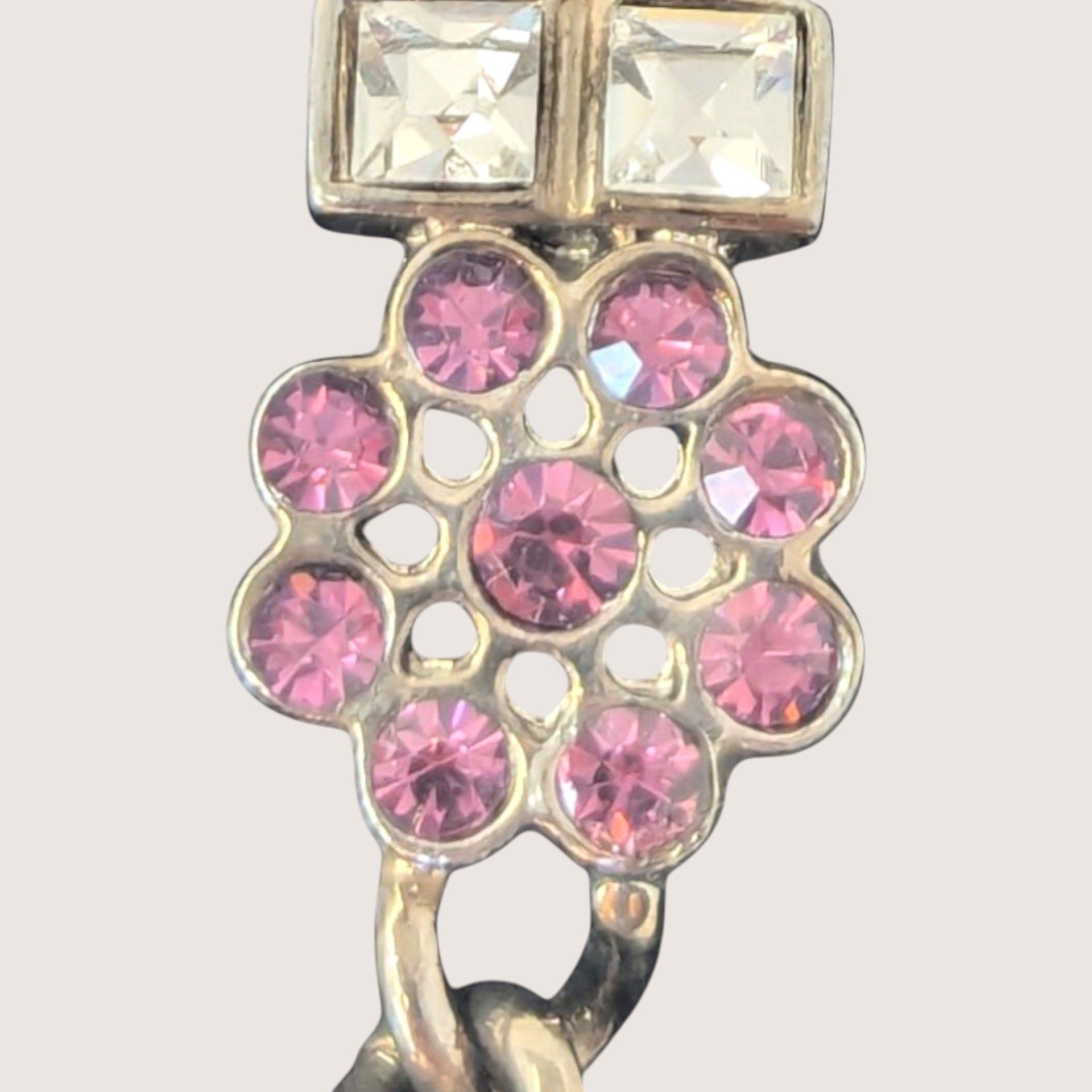 Vintage La Fleur Rhinestone Floral Charm Bracelet