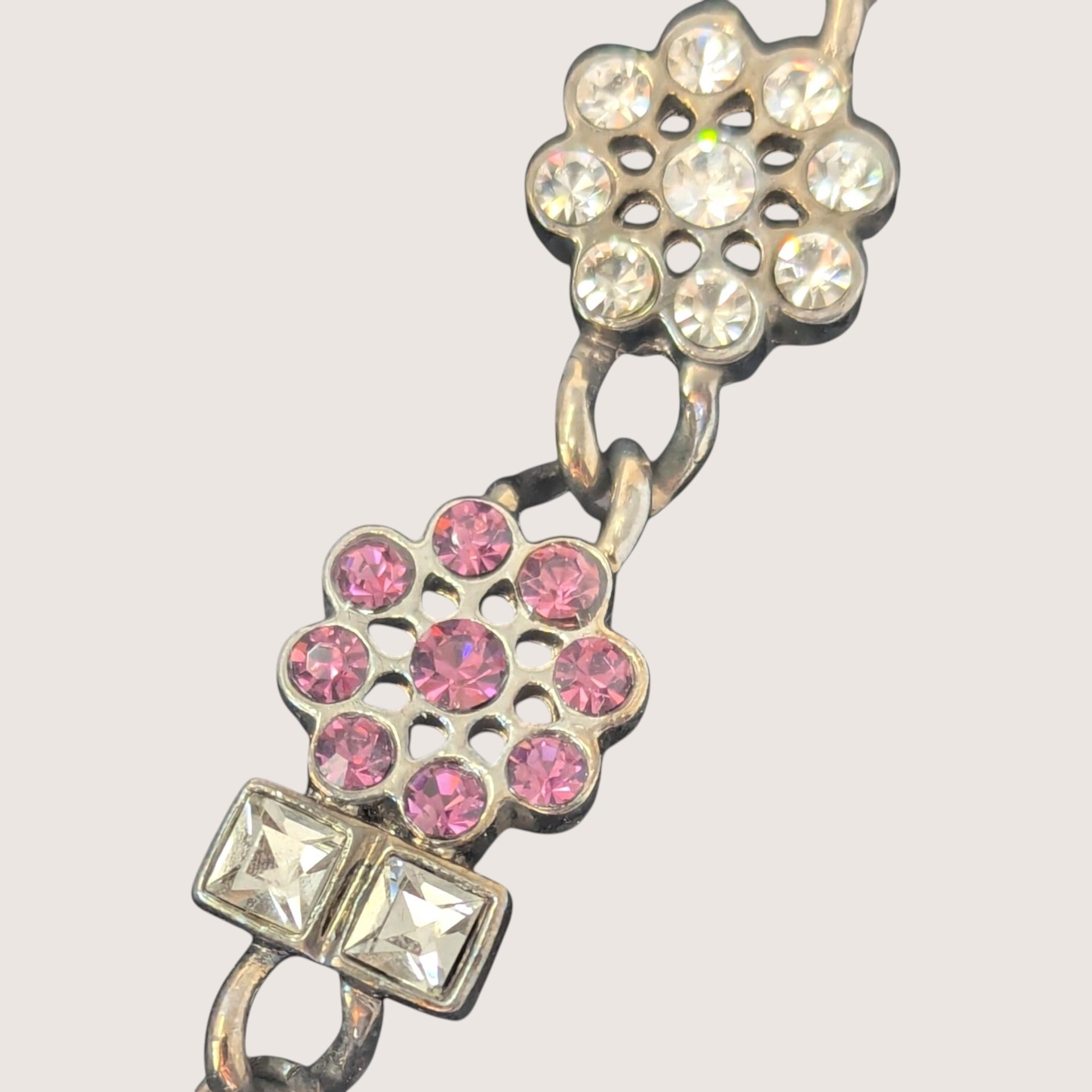 Vintage La Fleur Rhinestone Floral Charm Bracelet