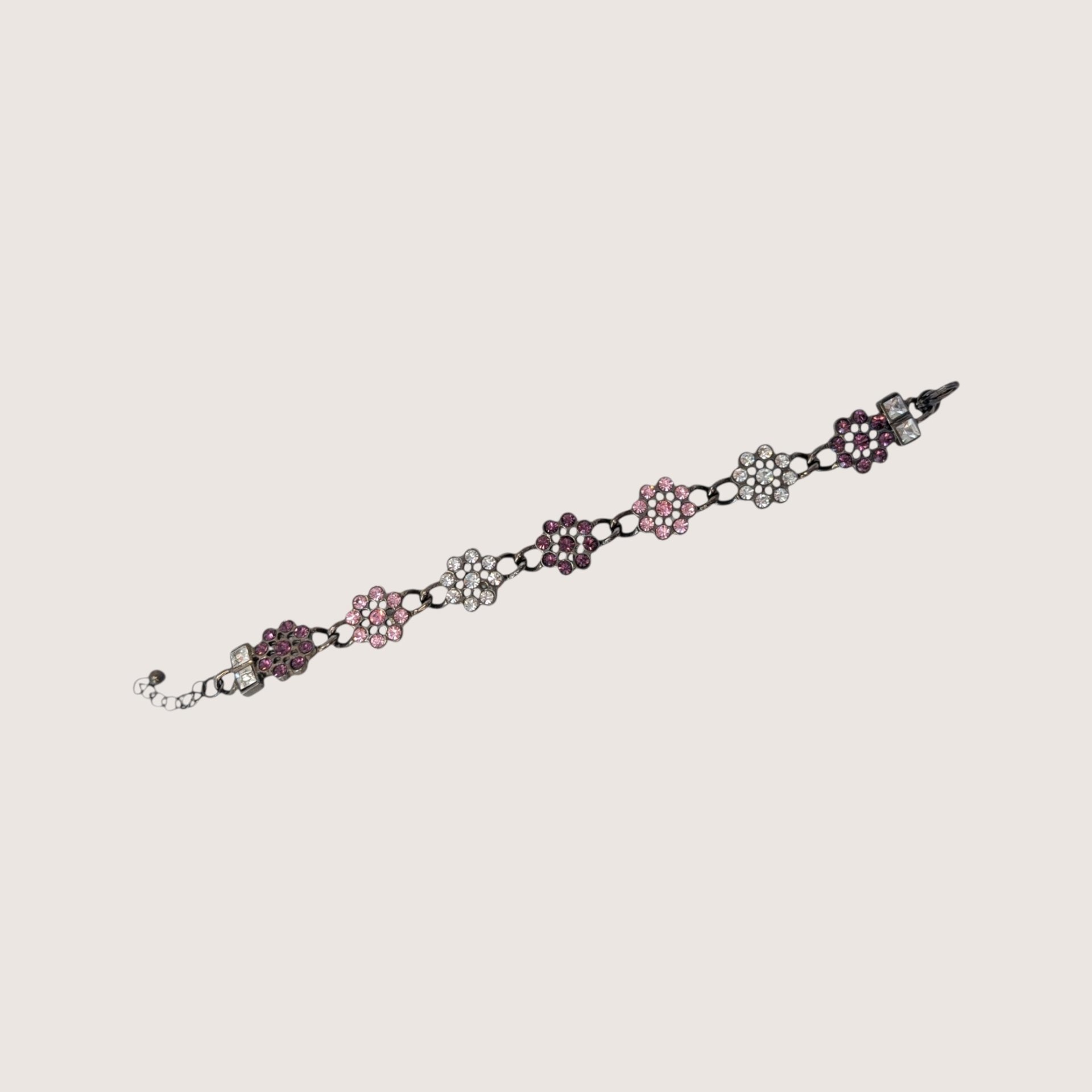 Vintage La Fleur Rhinestone Floral Charm Bracelet