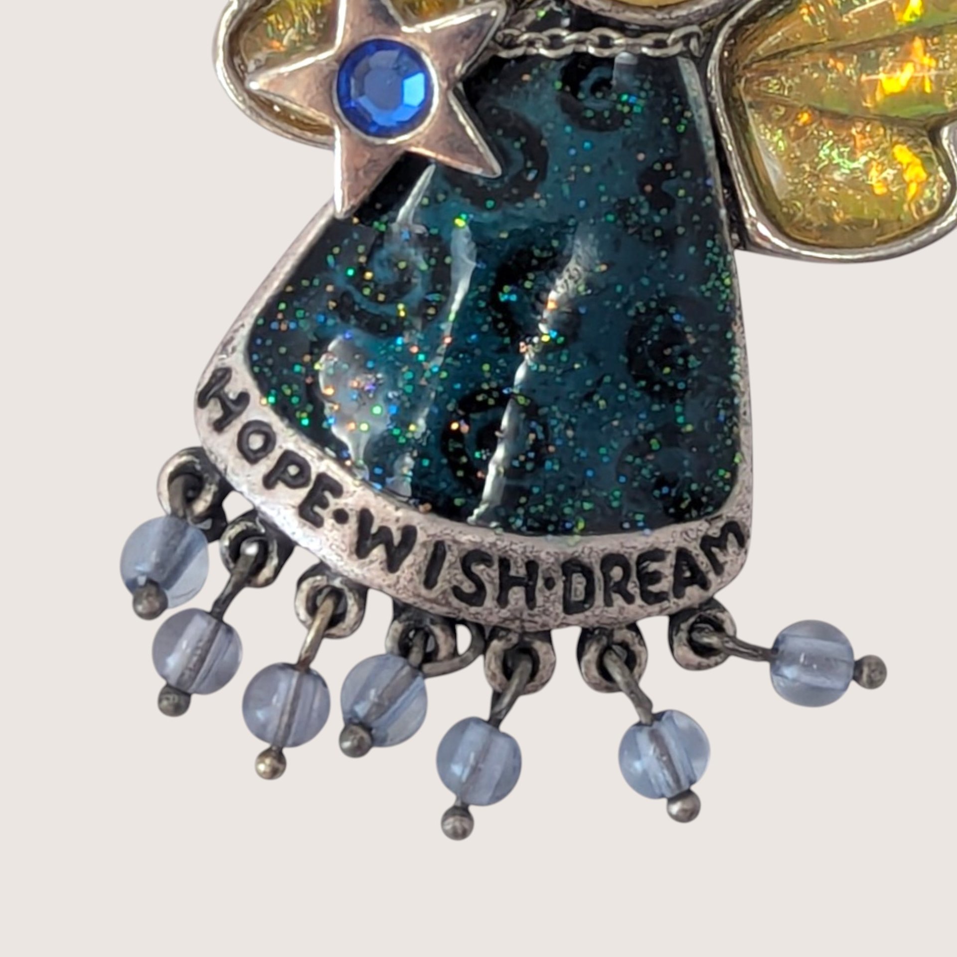 Vintage Enamel And Rhinestone Angel Brooch