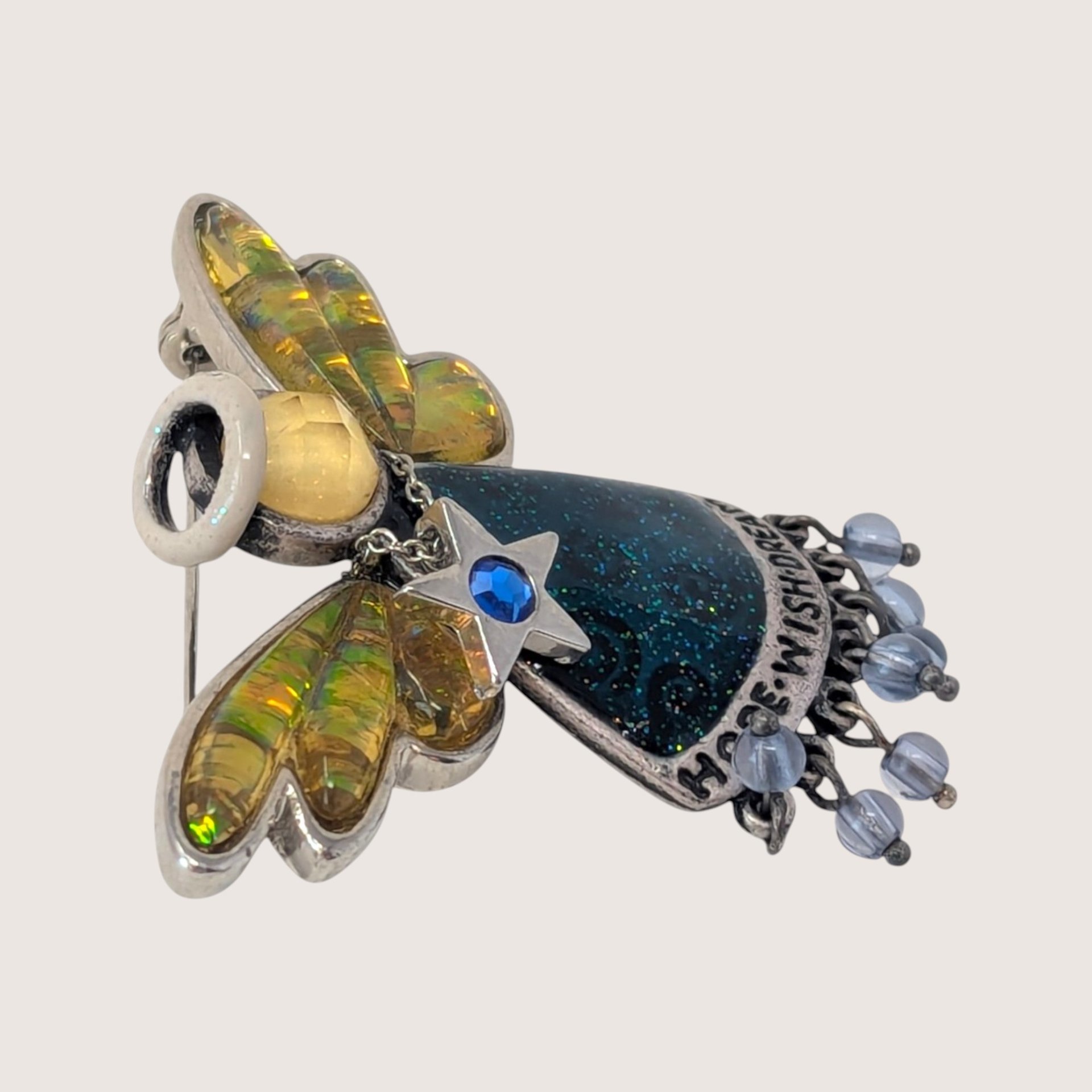 Vintage Enamel And Rhinestone Angel Brooch