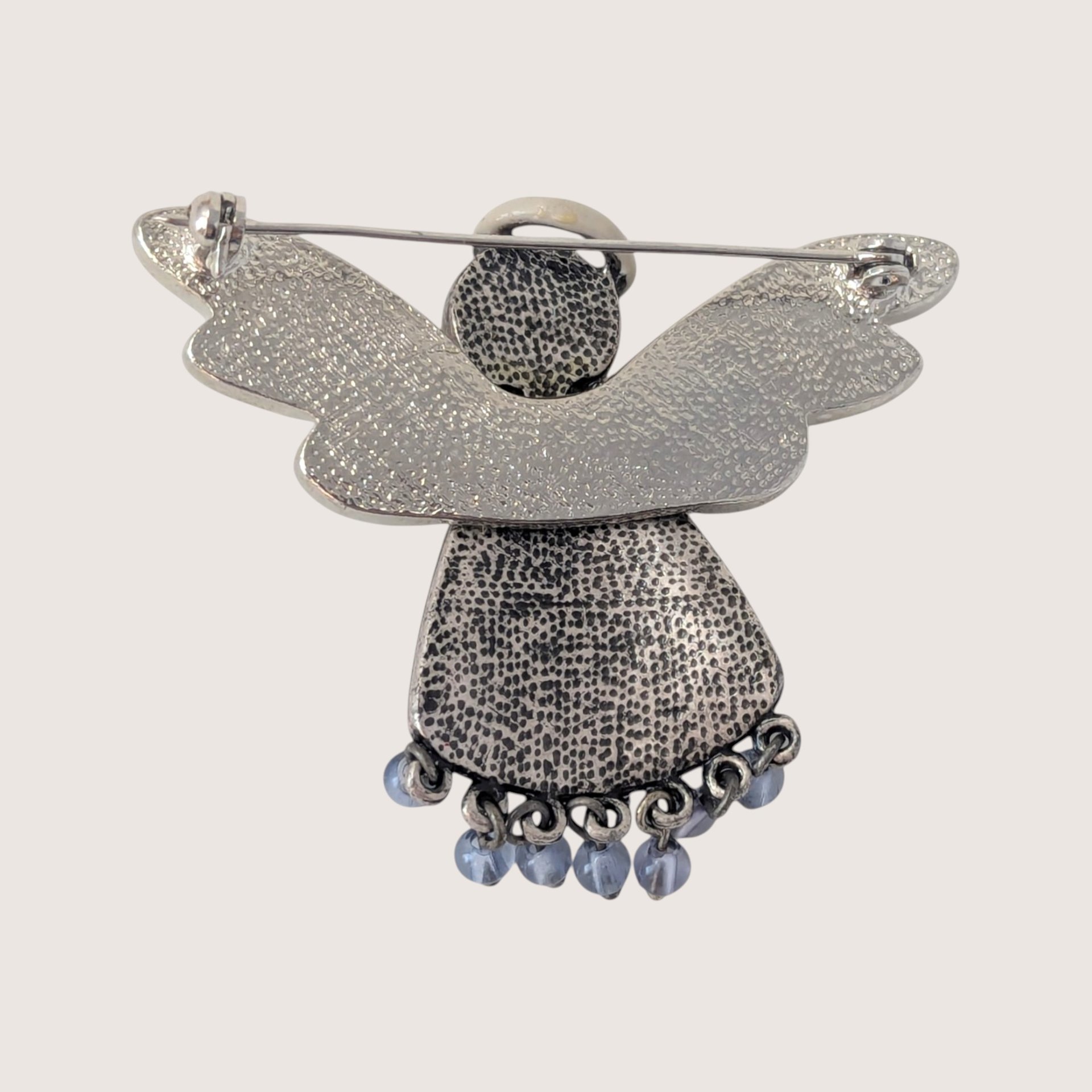 Vintage Enamel And Rhinestone Angel Brooch
