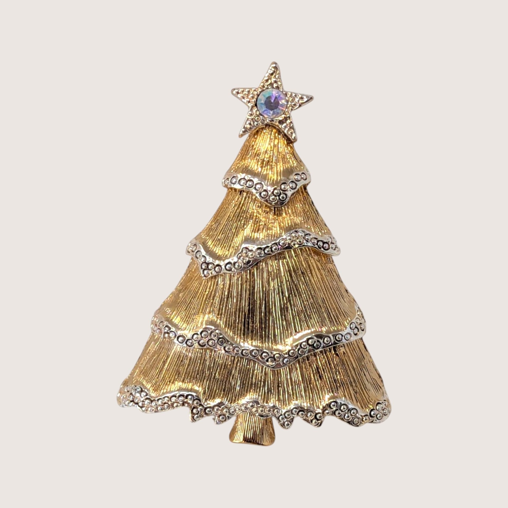 Vintage Liz Claiborne Gold Tone Christmas Tree Brooch