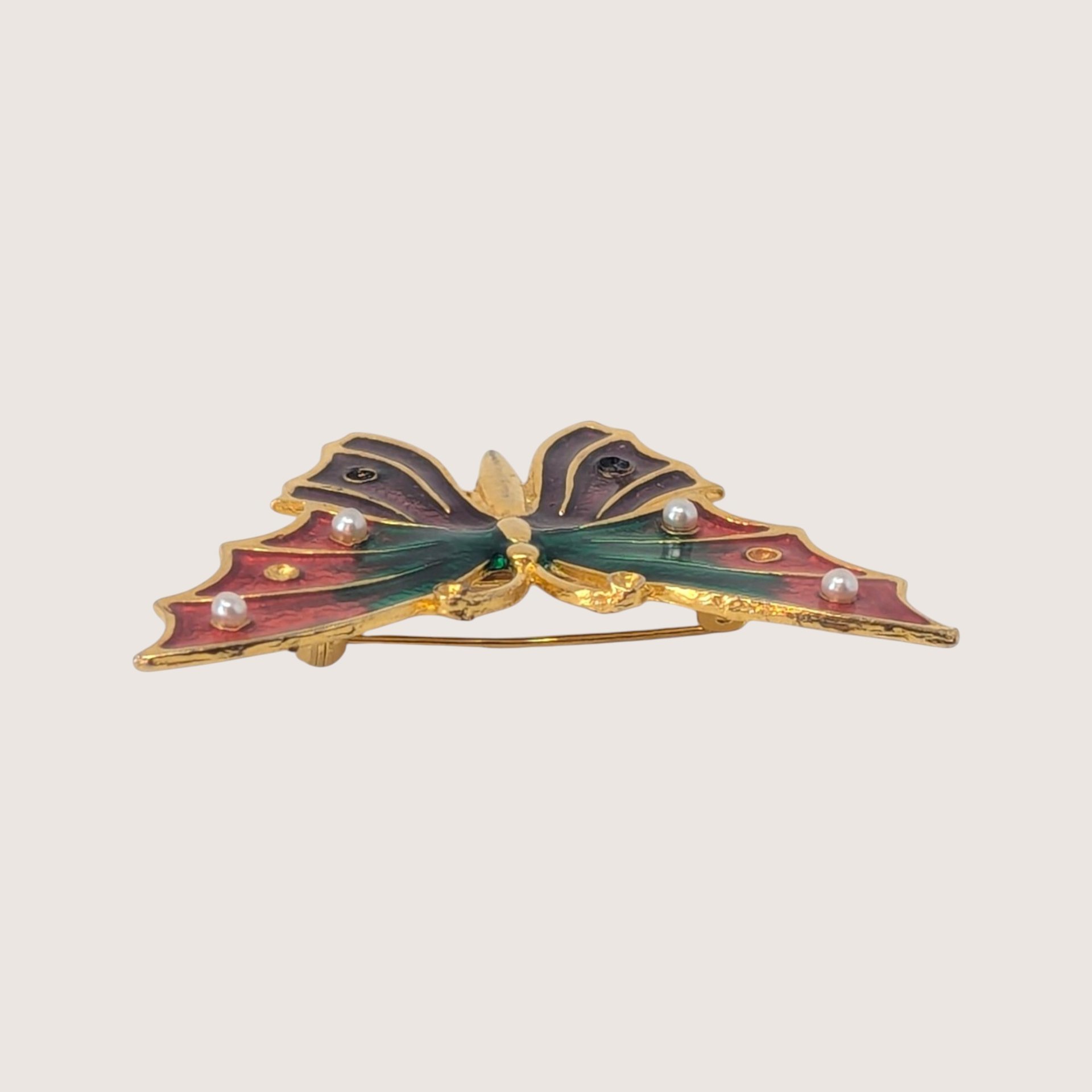 Vintage Gold Tone Enamel Butterfly Brooch