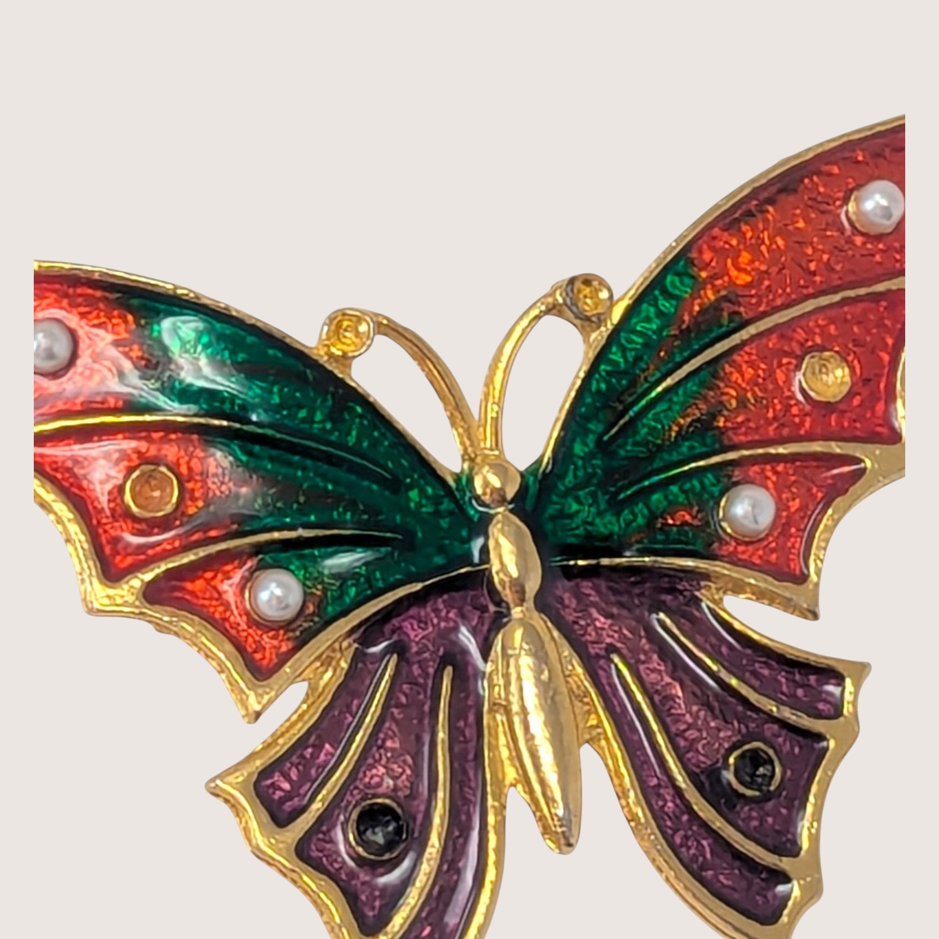 Vintage Gold Tone Enamel Butterfly Brooch