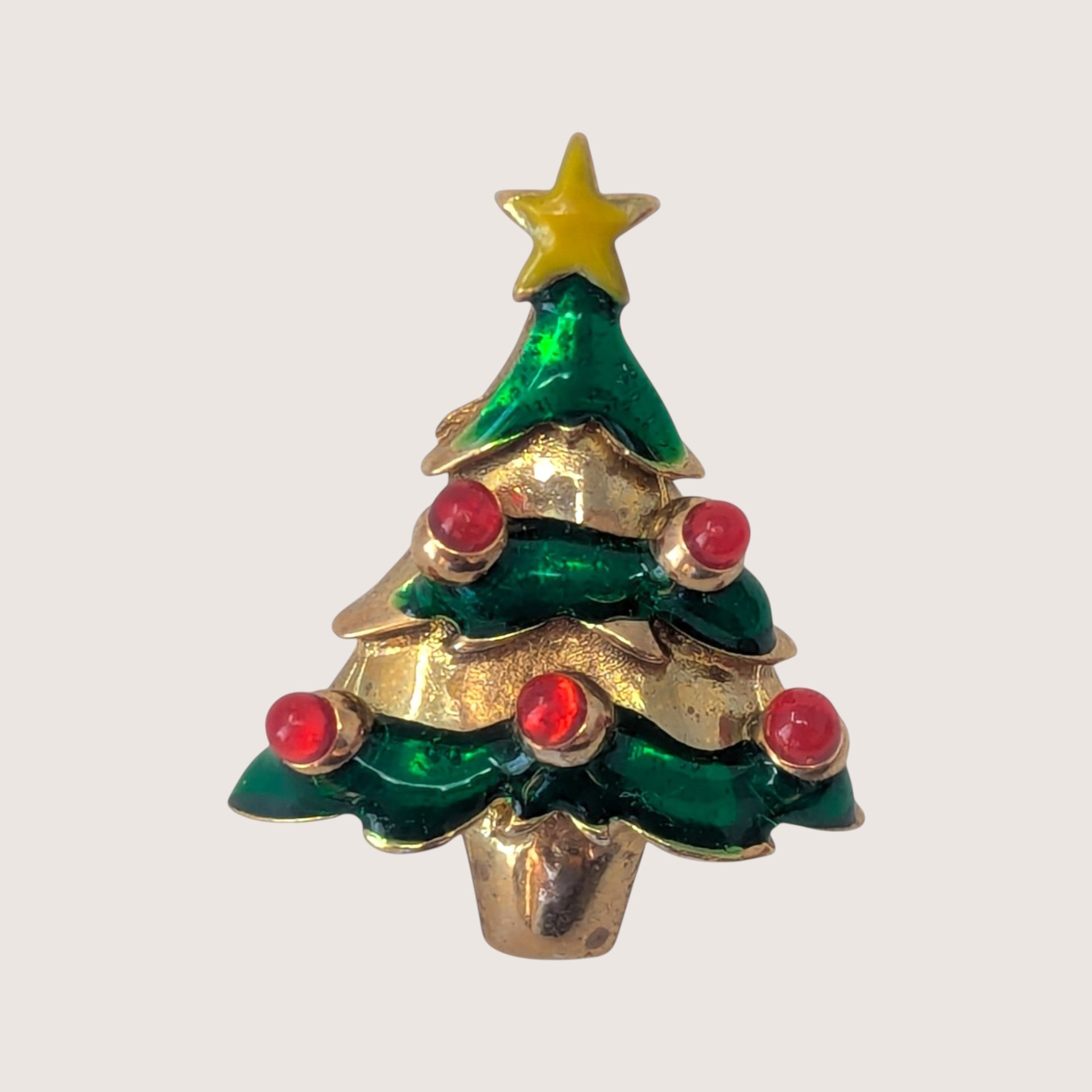 Set of 3 Vintage Gold Tone Enamel Christmas Pins