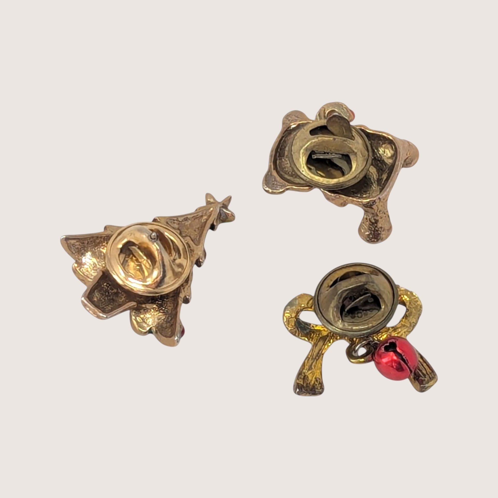 Set of 3 Vintage Gold Tone Enamel Christmas Pins