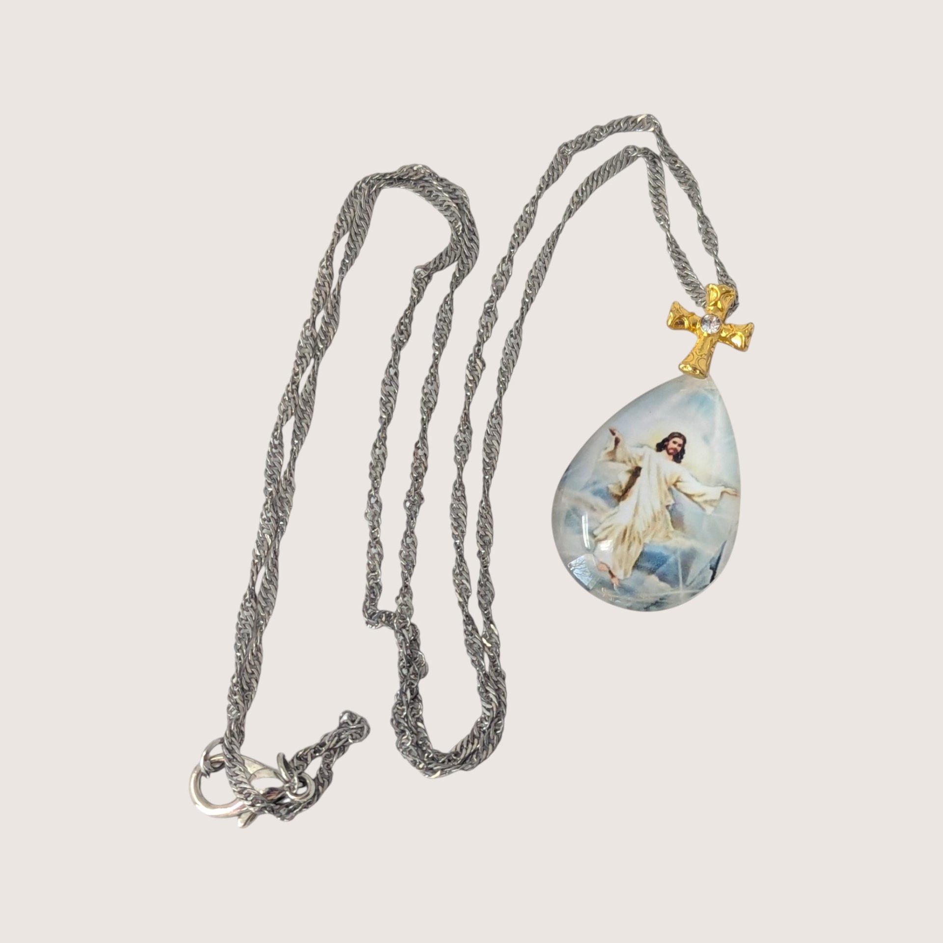 Vintage Crescent Memorial Intaglio Pendant Necklace With Cross Bail