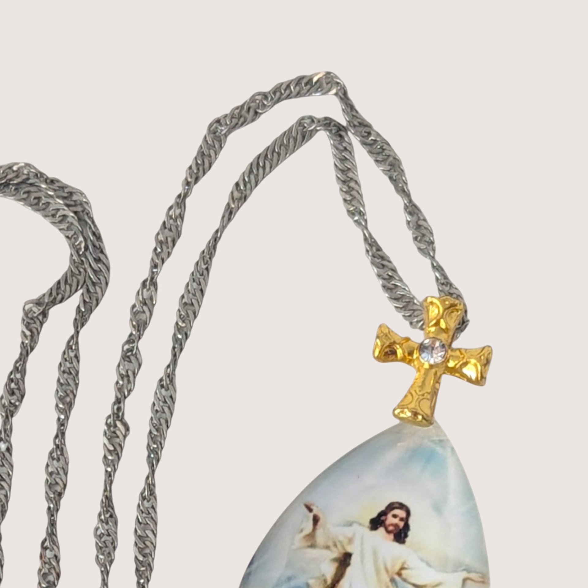 Vintage Crescent Memorial Intaglio Pendant Necklace With Cross Bail