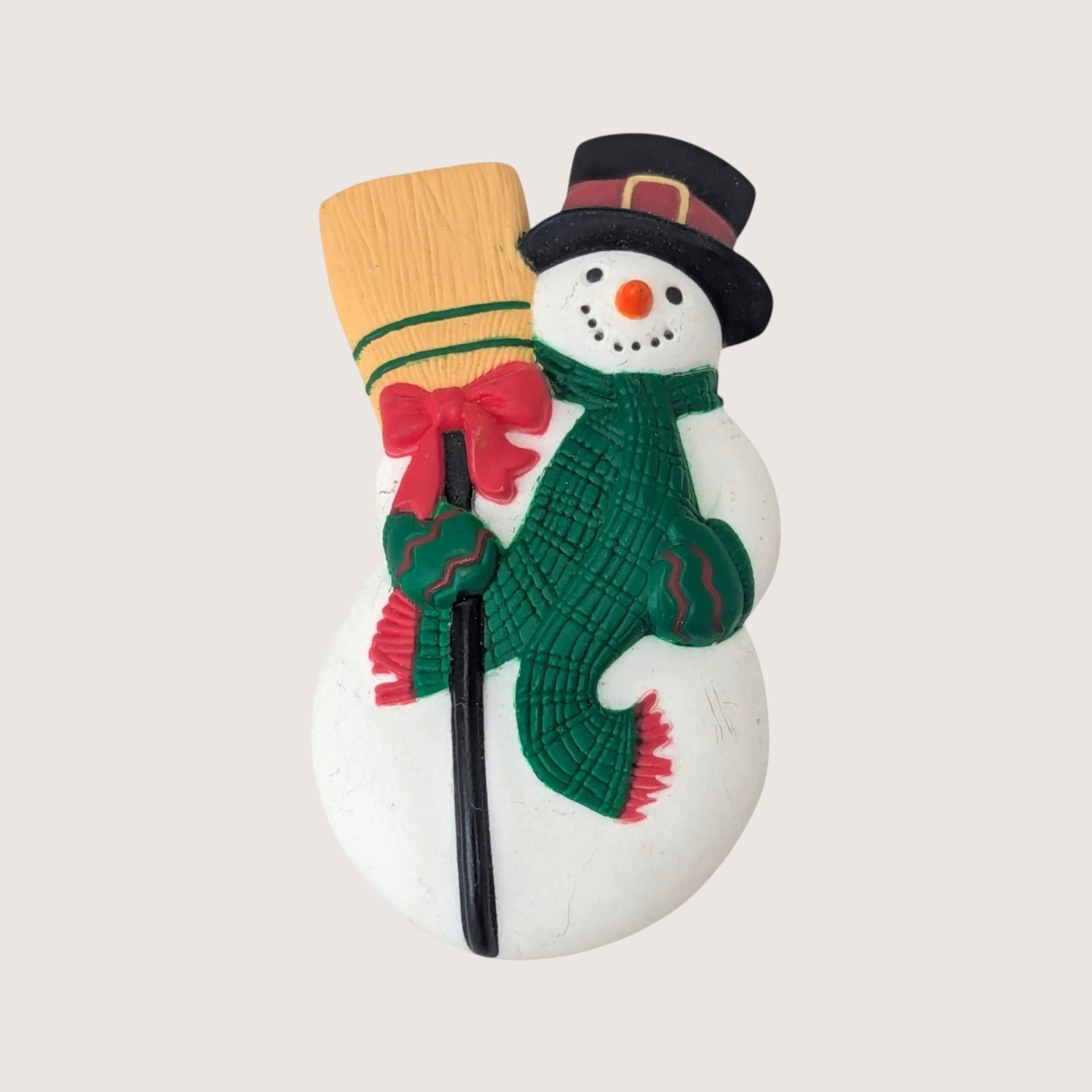 Pair of Vintage Hallmark Snowman And Teddy Bear In Stocking Brooches