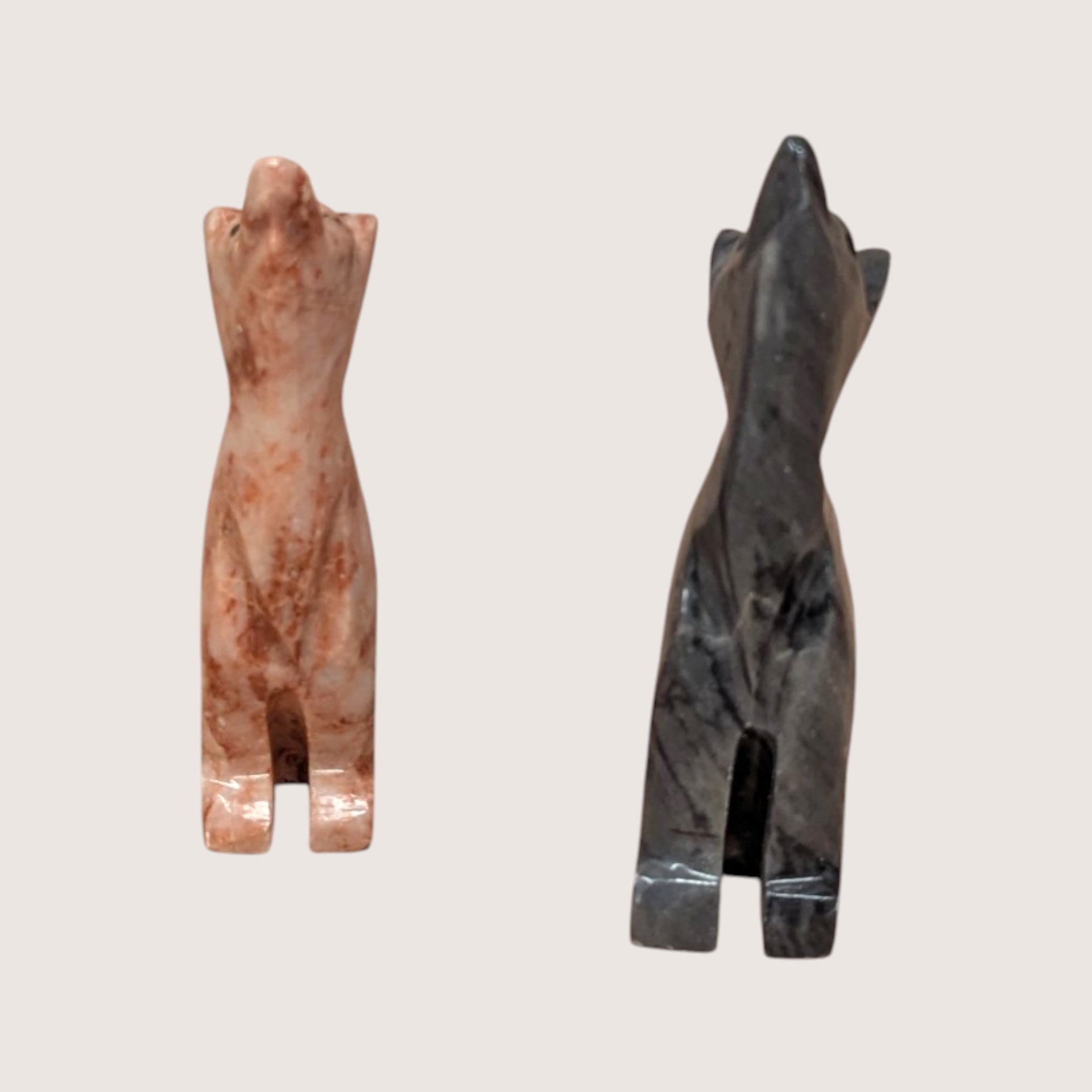 Vintage Pair of Hand-Carved Stone Wolf Figurines