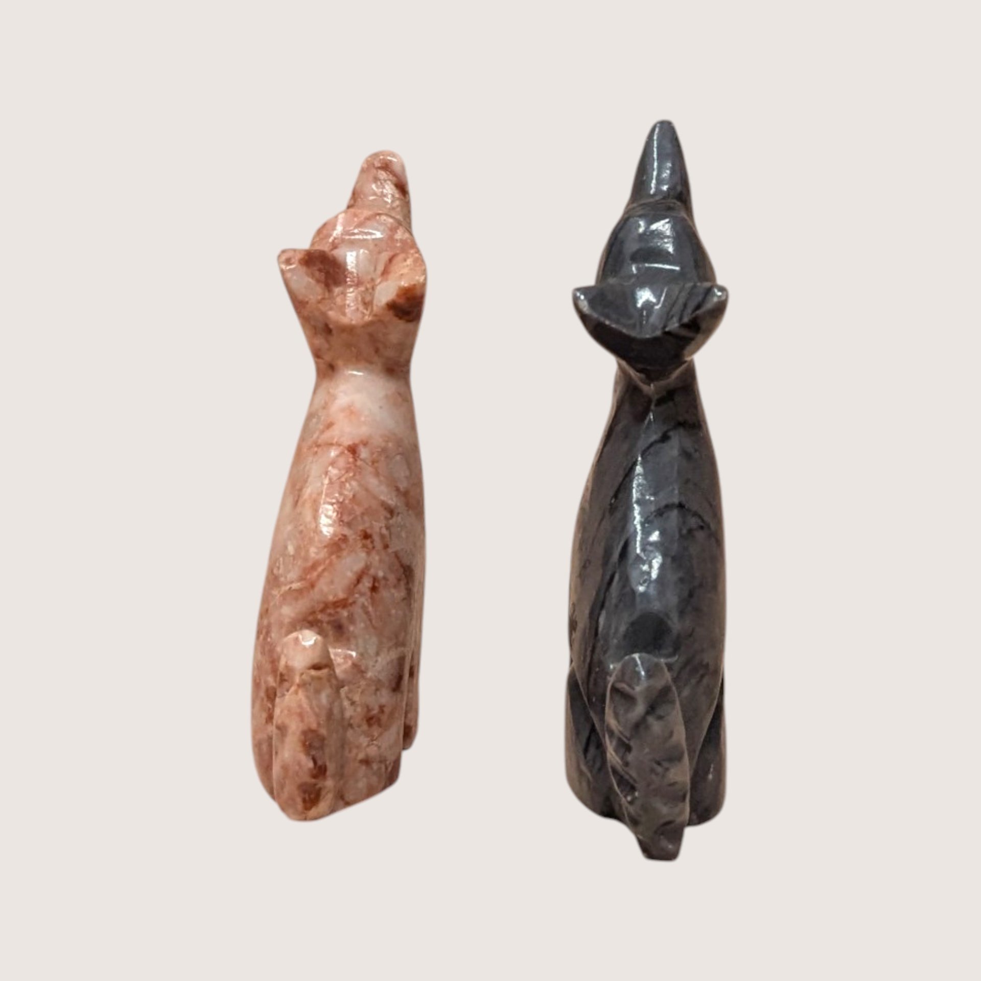 Vintage Pair of Hand-Carved Stone Wolf Figurines