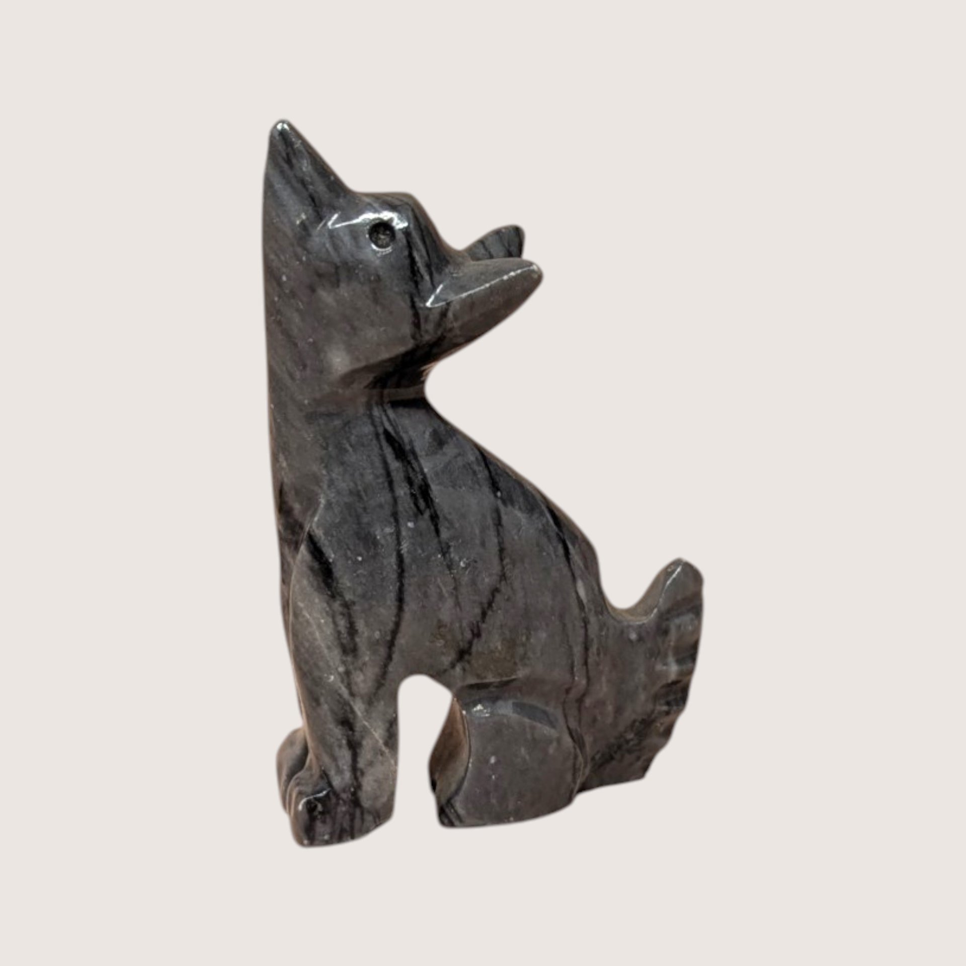 Vintage Pair of Hand-Carved Stone Wolf Figurines