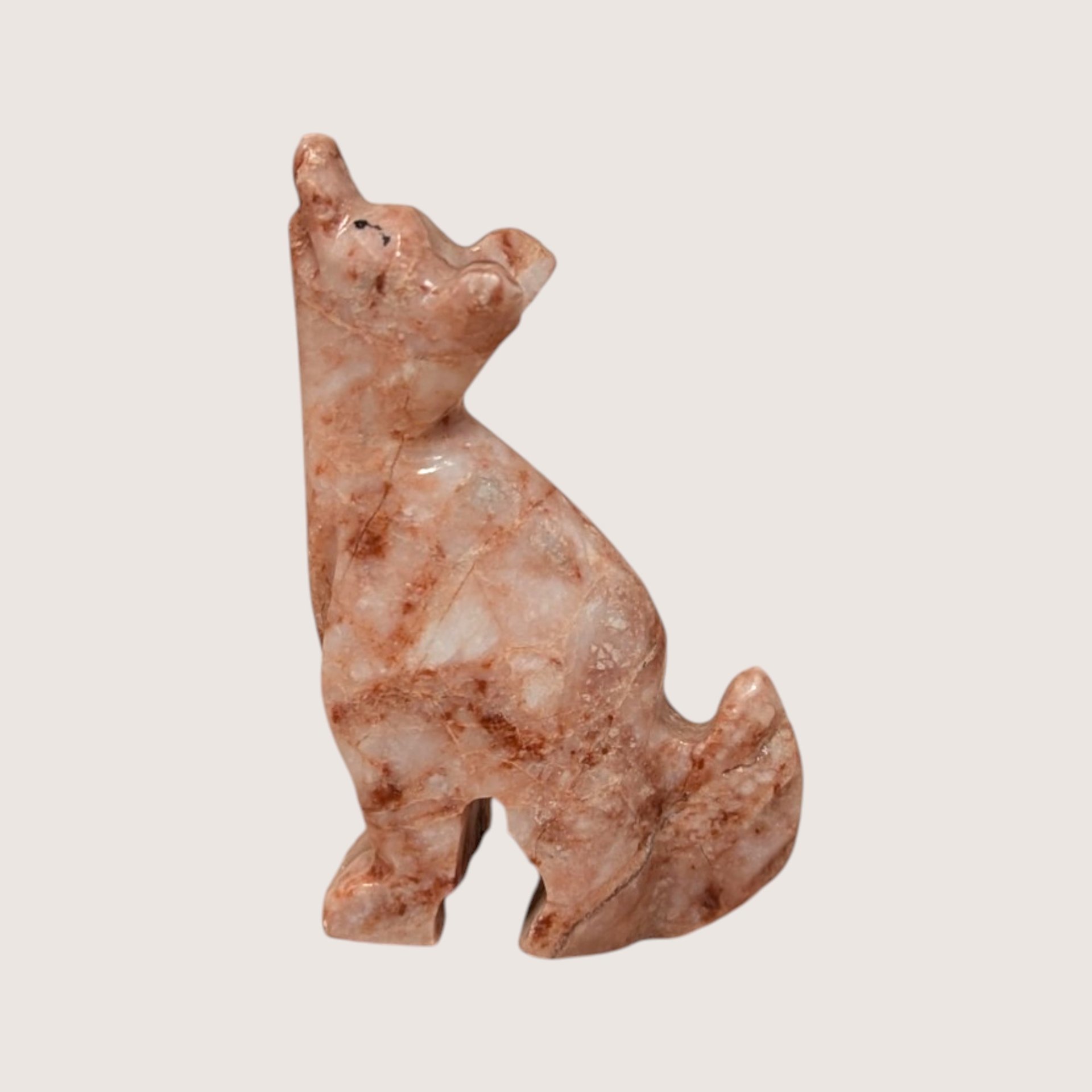 Vintage Pair of Hand-Carved Stone Wolf Figurines