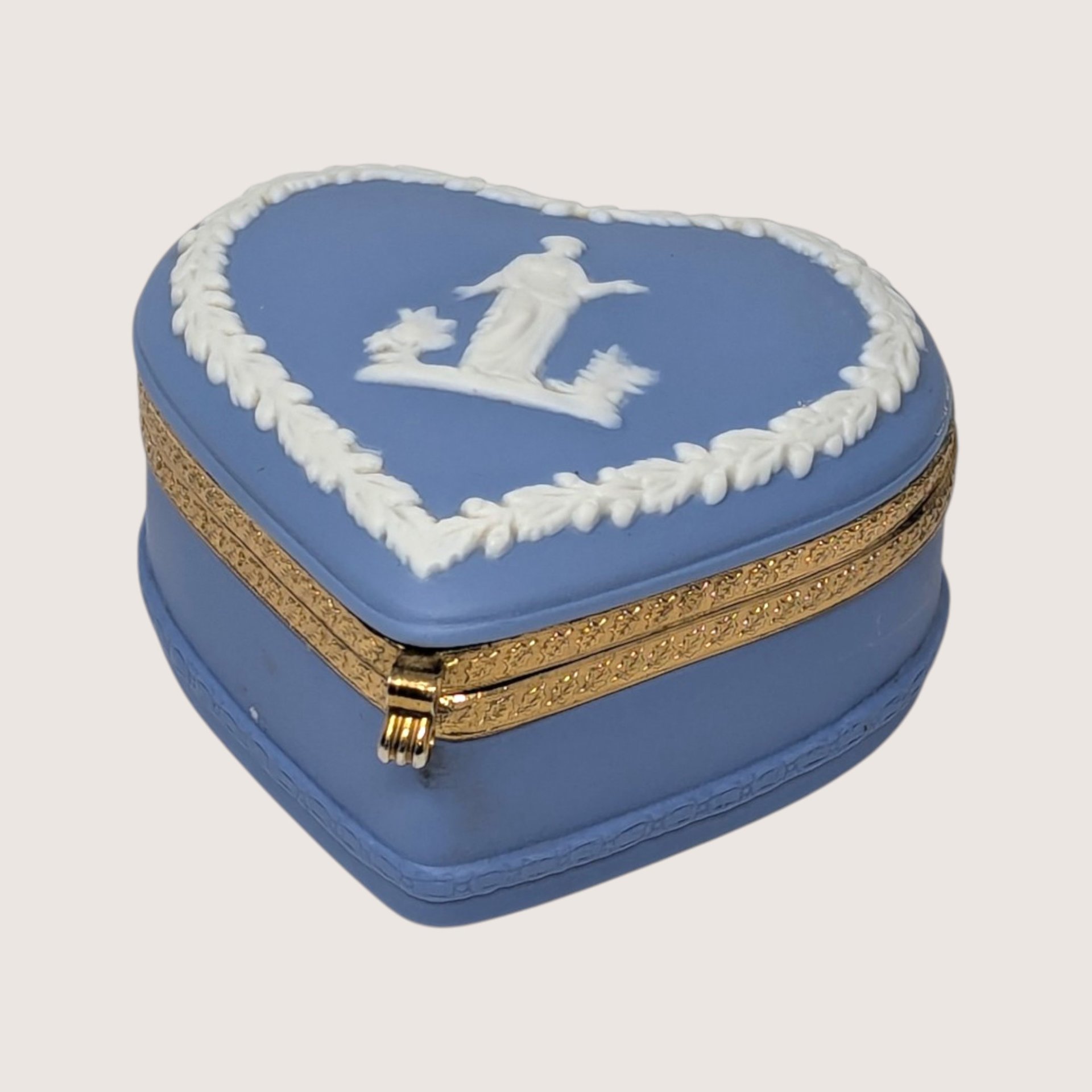 Vintage Blue Wedgwood Jasperware Heart Trinket Box
