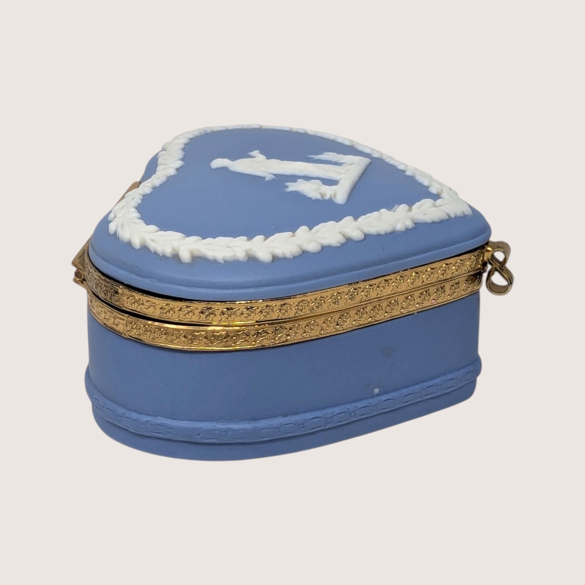 Vintage Blue Wedgwood Jasperware Heart Trinket Box