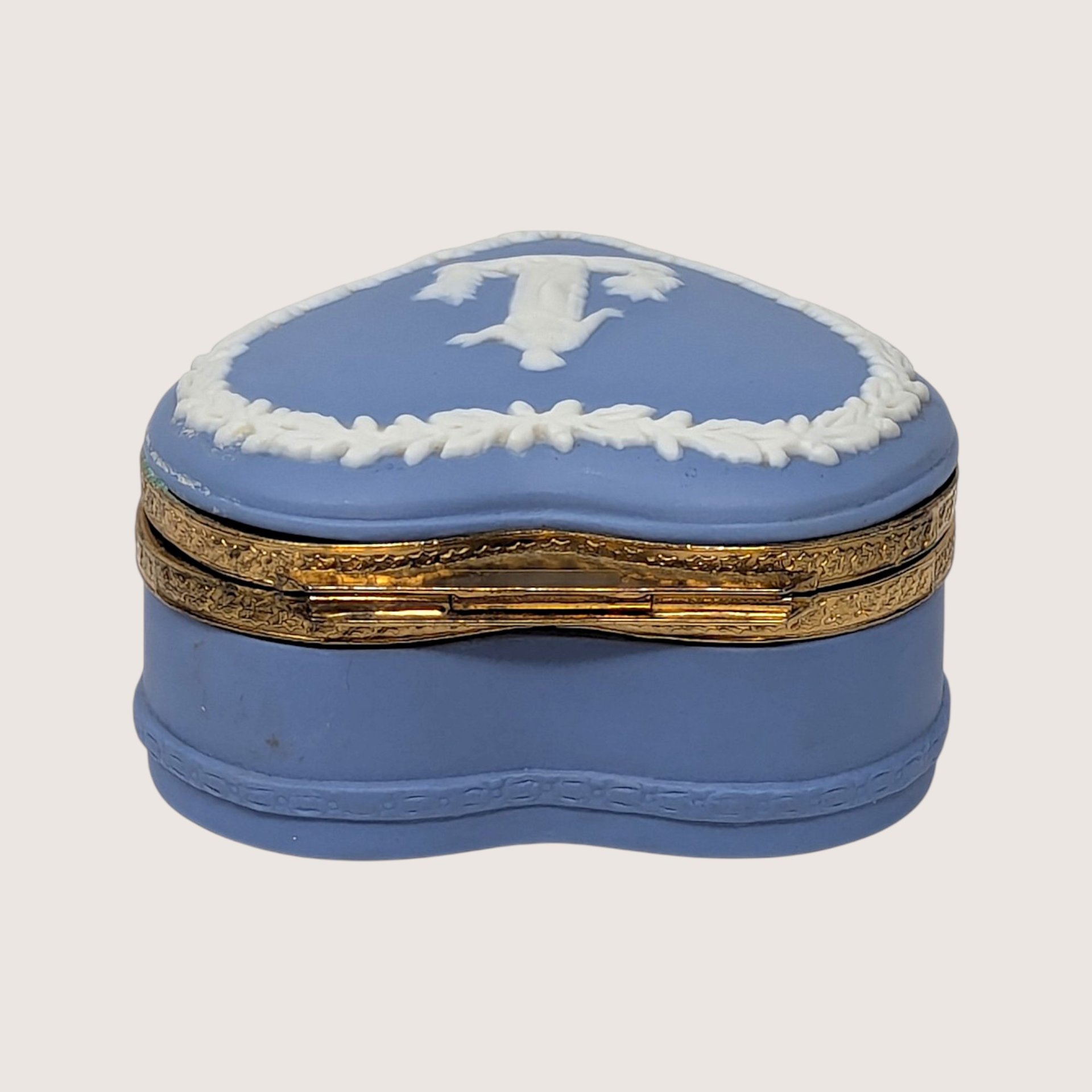 Vintage Blue Wedgwood Jasperware Heart Trinket Box
