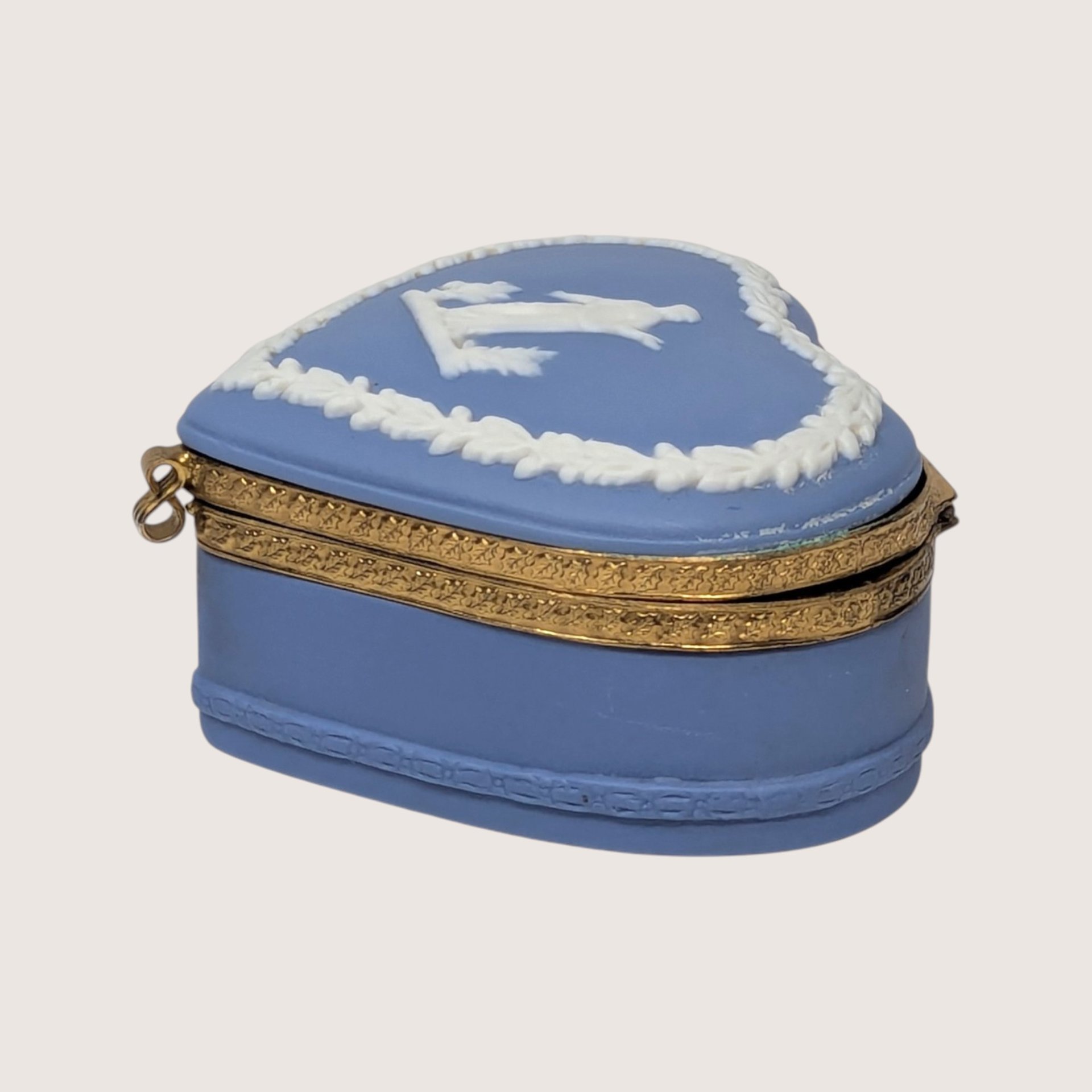 Vintage Blue Wedgwood Jasperware Heart Trinket Box