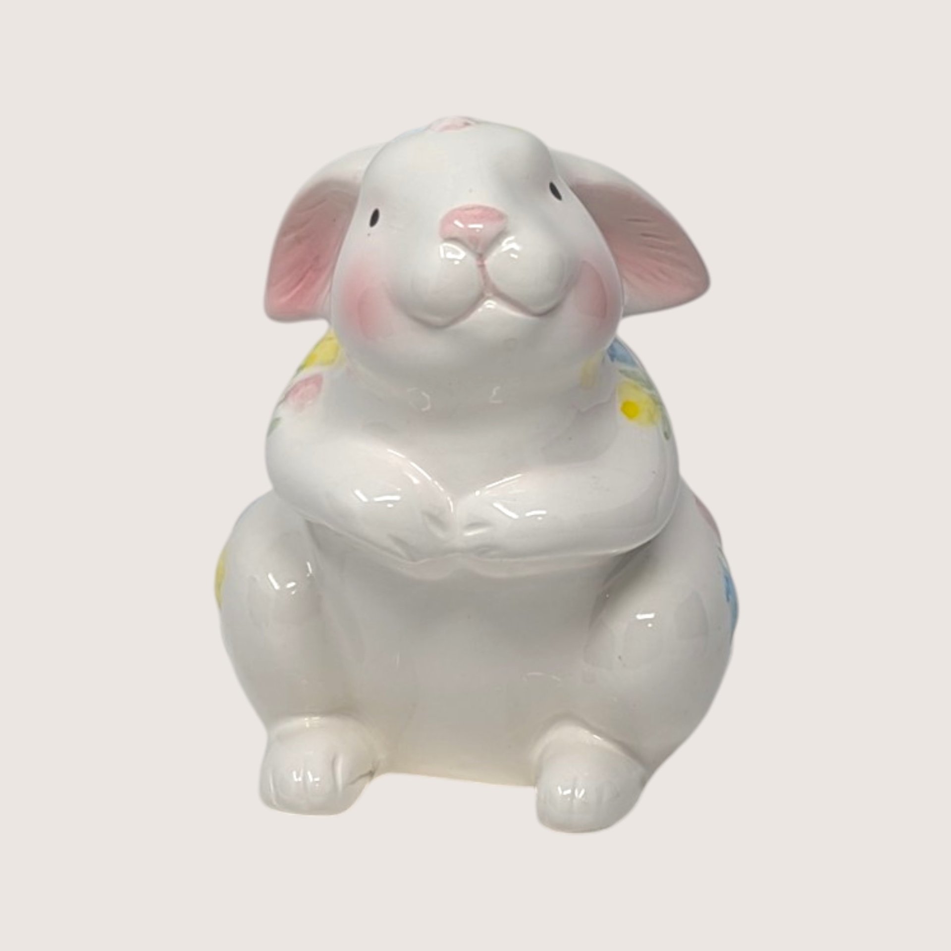 1980s Vintage Ceramic White Bunny Rabbit Floral Planter