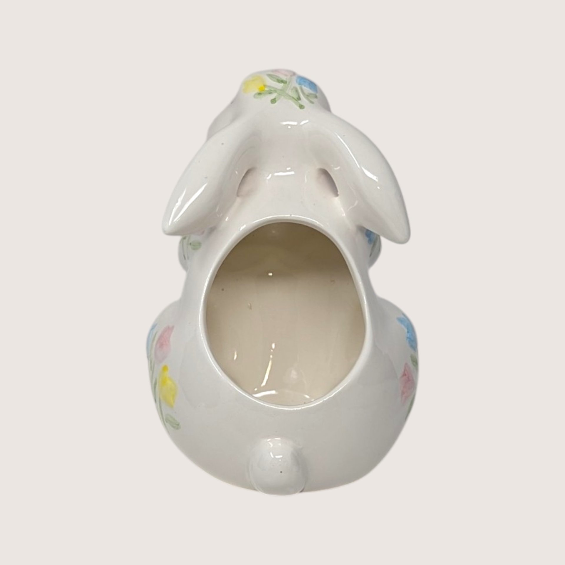 1980s Vintage Ceramic White Bunny Rabbit Floral Planter