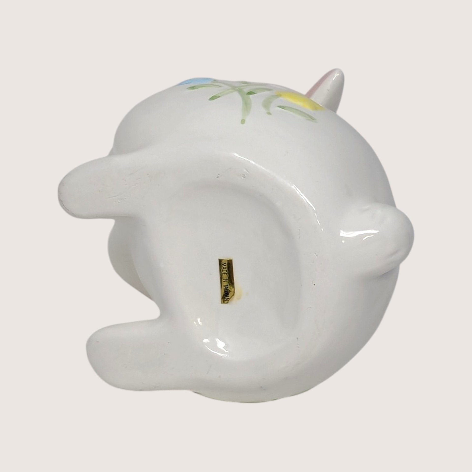 1980s Vintage Ceramic White Bunny Rabbit Floral Planter