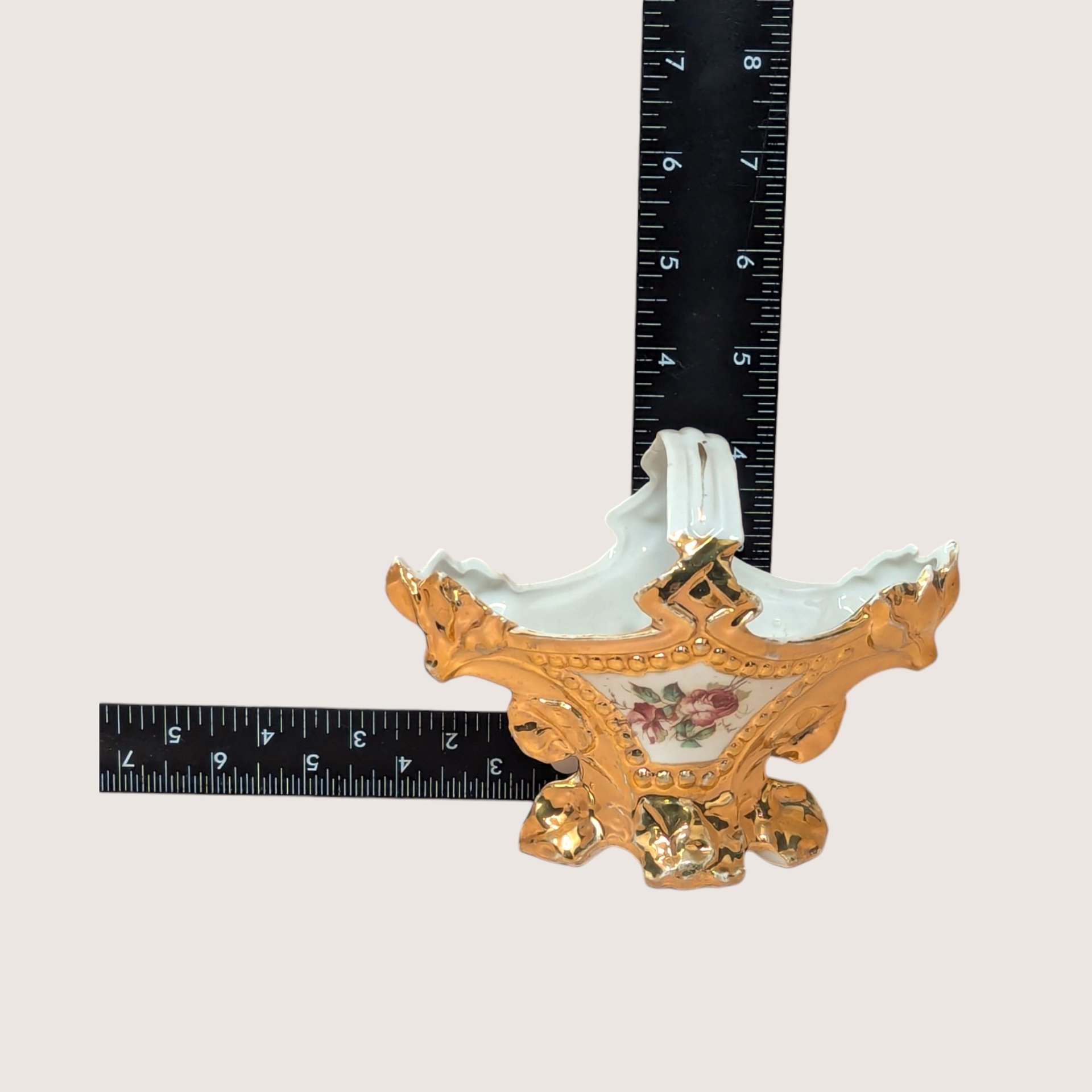 1950s Porcelain Gold Gilt Floral Small Basket