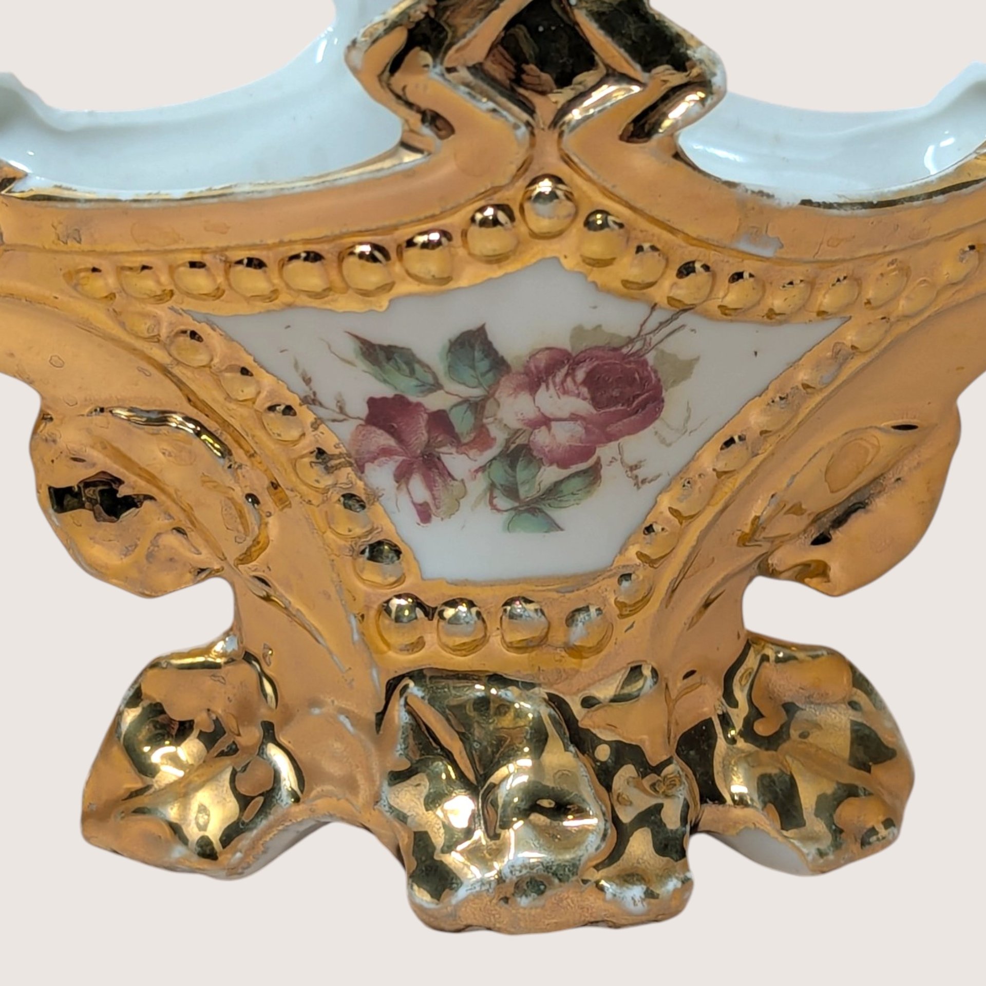 1950s Porcelain Gold Gilt Floral Small Basket