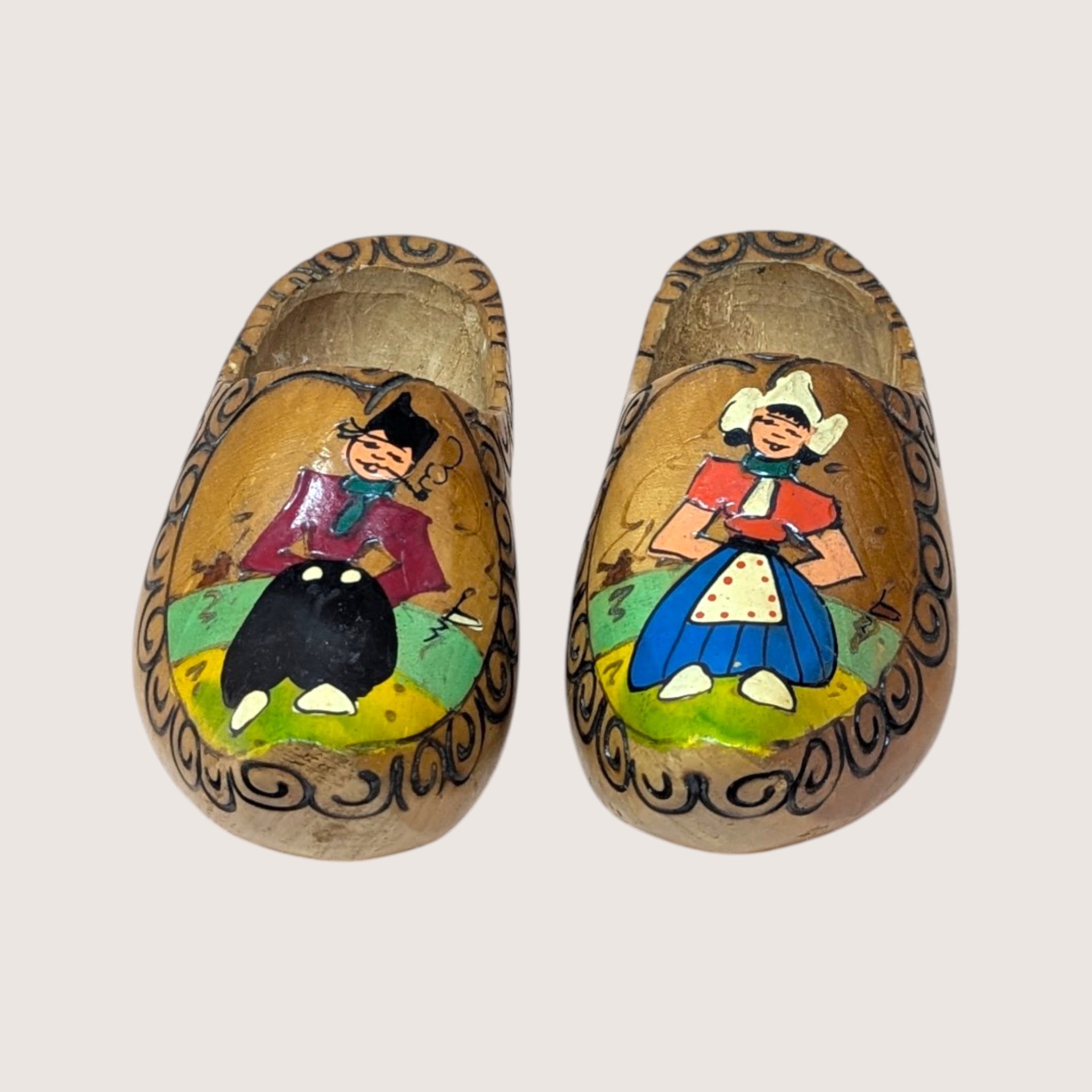 1970s Vintage Dutch Hand Painted Wooden Clog Wall Hanging Pair