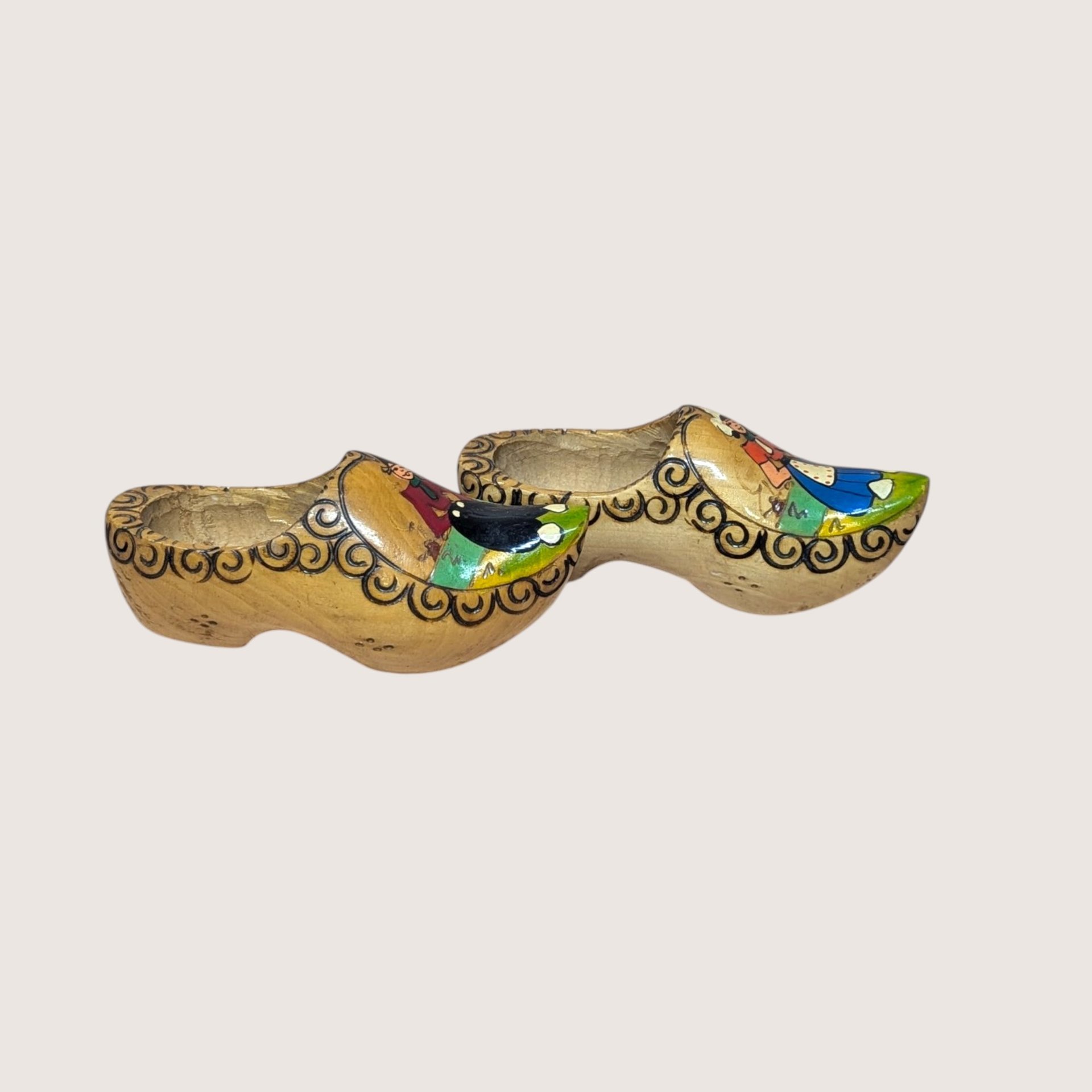 1970s Vintage Dutch Hand Painted Wooden Clog Wall Hanging Pair