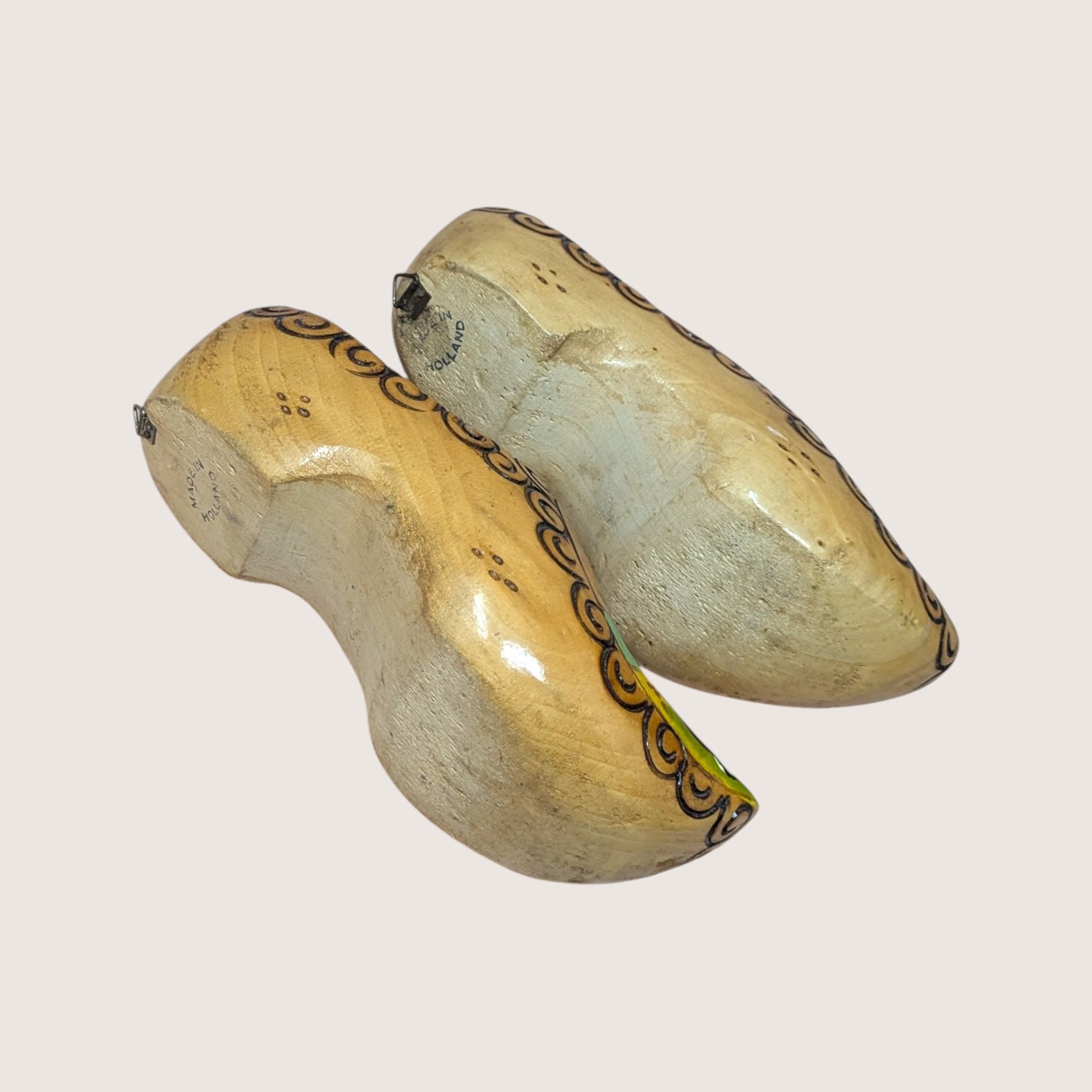 1970s Vintage Dutch Hand Painted Wooden Clog Wall Hanging Pair