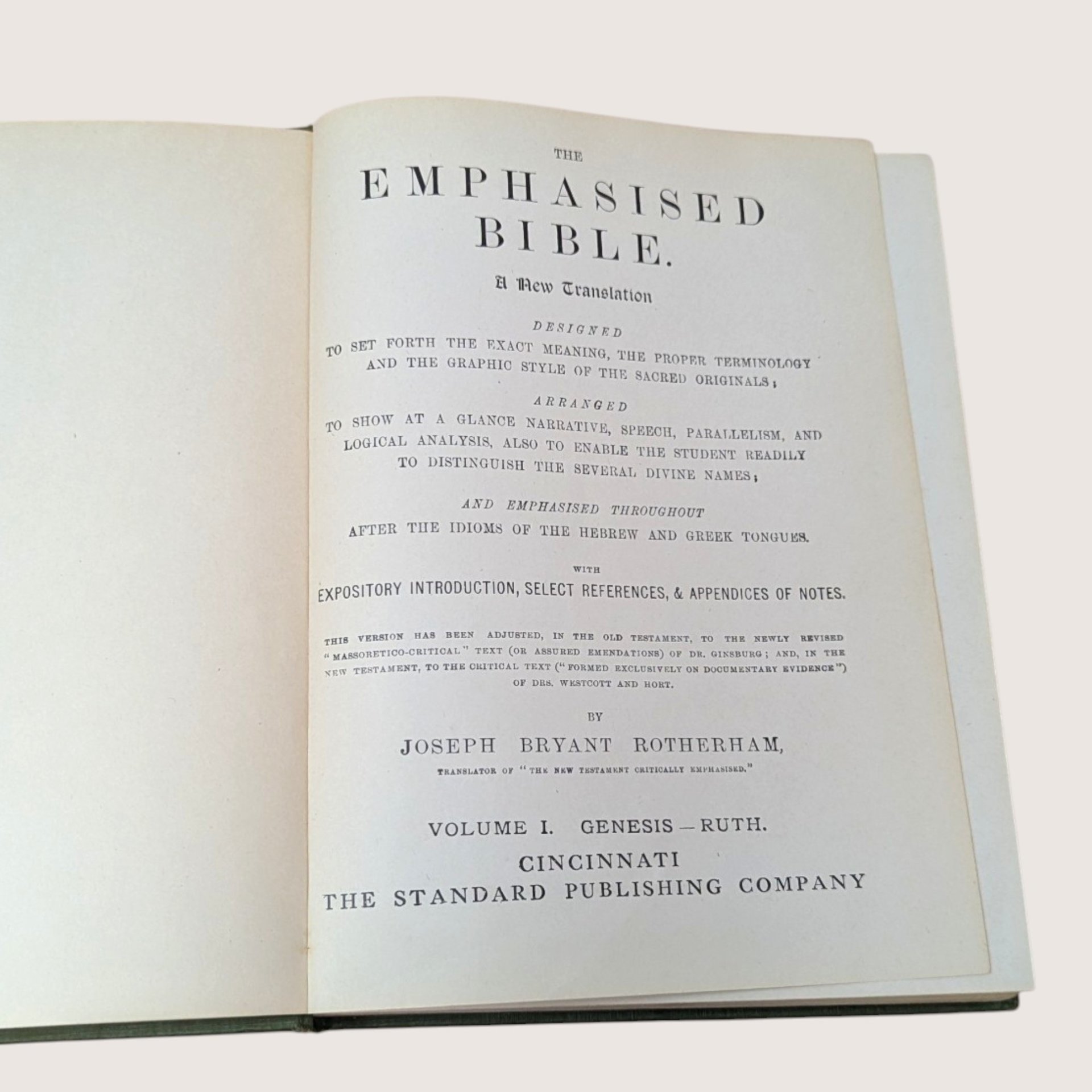 1900s Antique Emphasized Old Testament Vol 1 Rotherham Bible