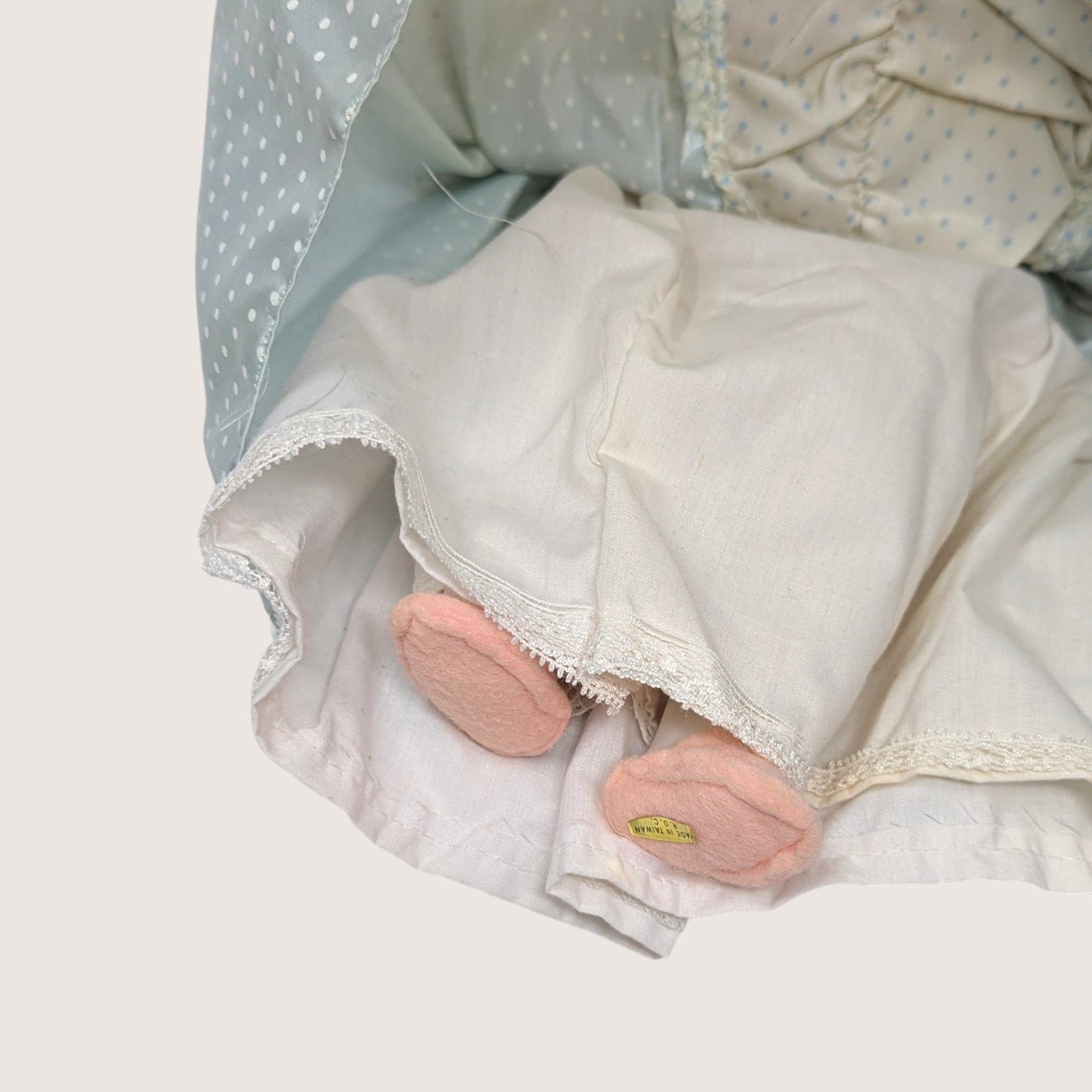 1980s Vintage Porcelain Harlequin Pierrot Doll Pair Pink Blue Satin