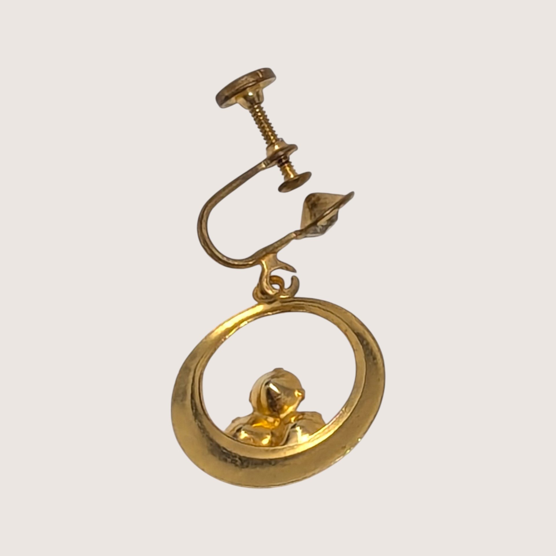 1950s Rhinestone Gold Tone Screw Back Dangle Earrings