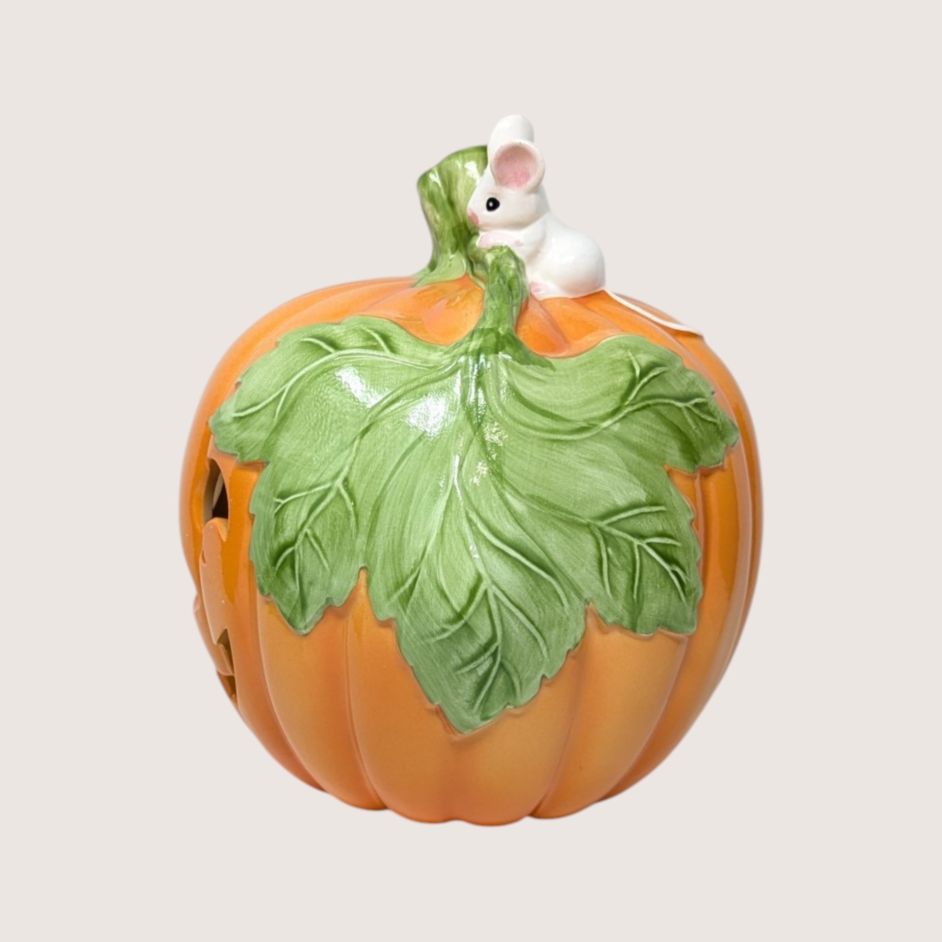 1980s ROC Ceramic Pumpkin Jack O Lantern Mouse Figure
