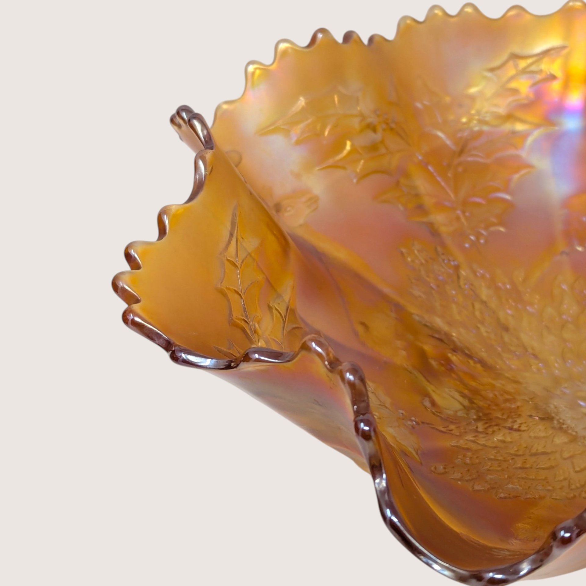 Antique Fenton Marigold Chrysanthemum Carnival Glass Footed Bowl