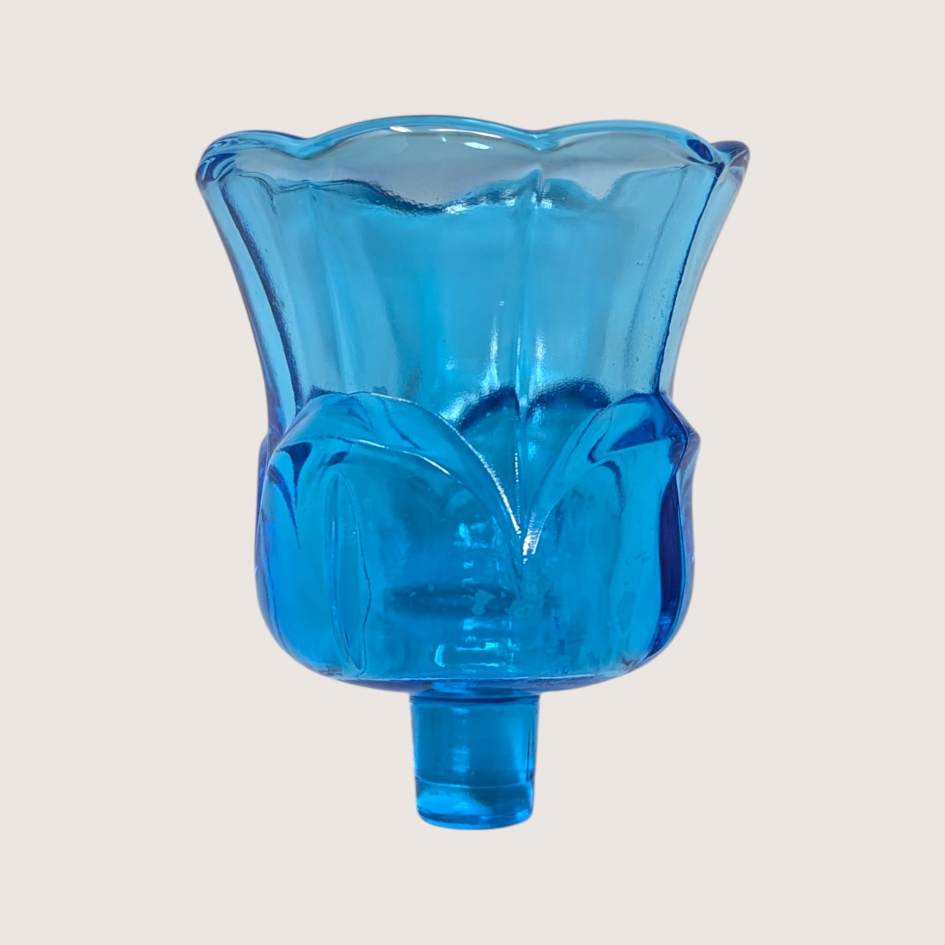 1970s Homco Blue Glass Tulip Peg Votive Candle Holder Pair
