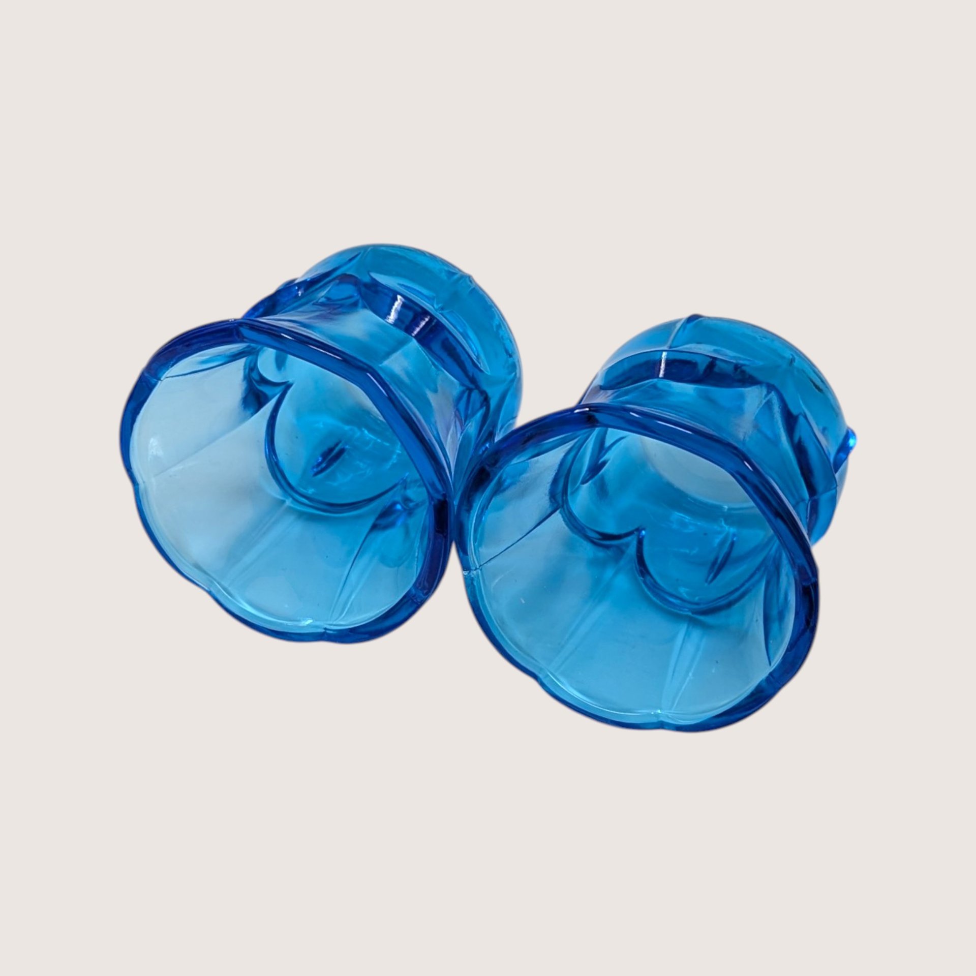 1970s Homco Blue Glass Tulip Peg Votive Candle Holder Pair