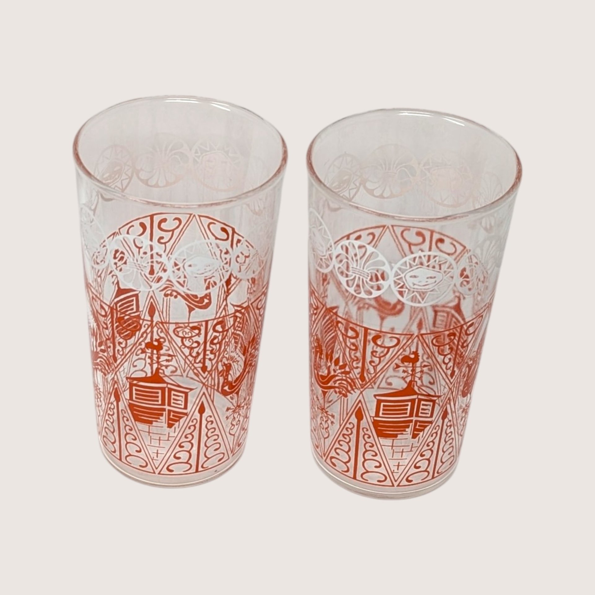 1960s Glass Rooster Weathervane Tumbler Pair