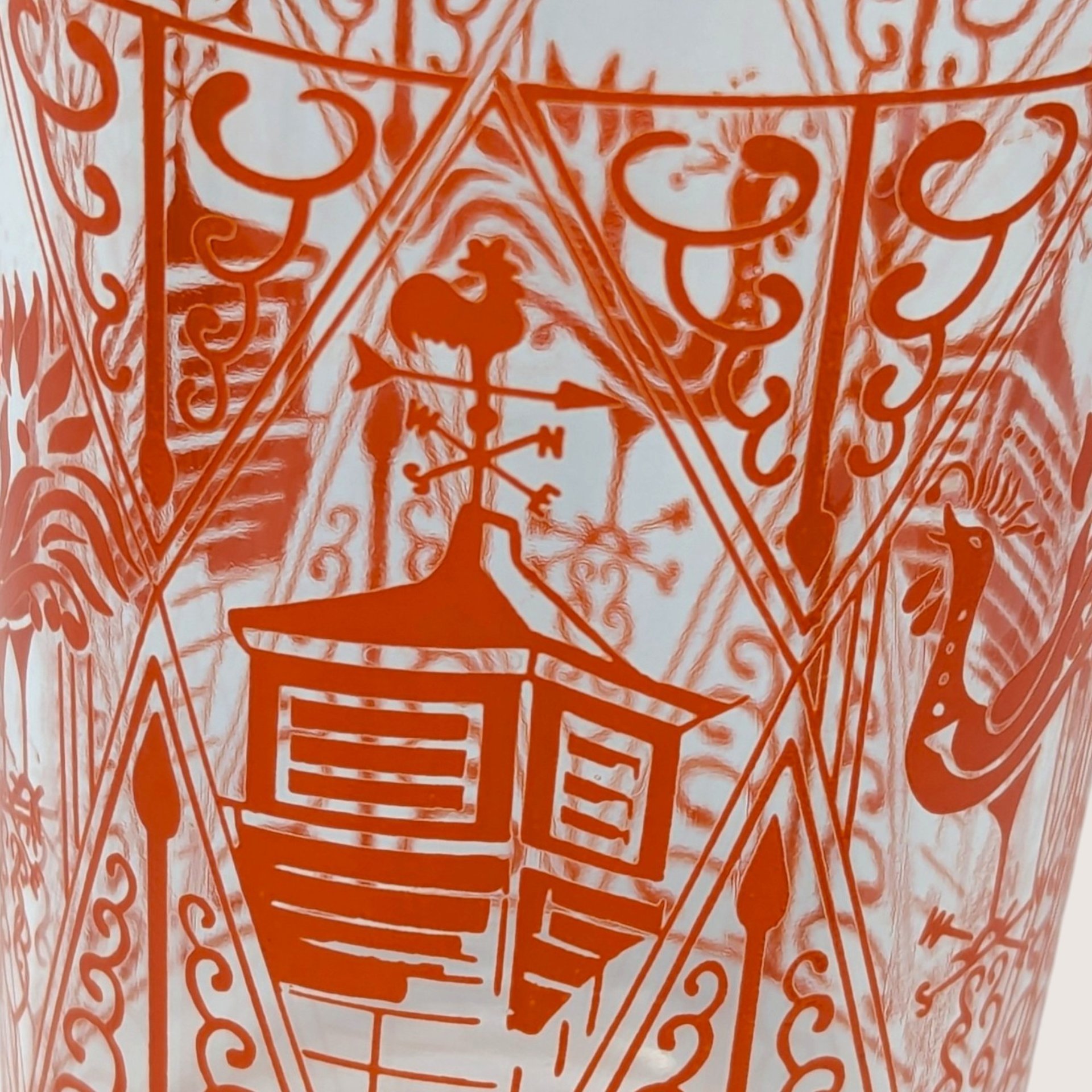 1960s Glass Rooster Weathervane Tumbler Pair
