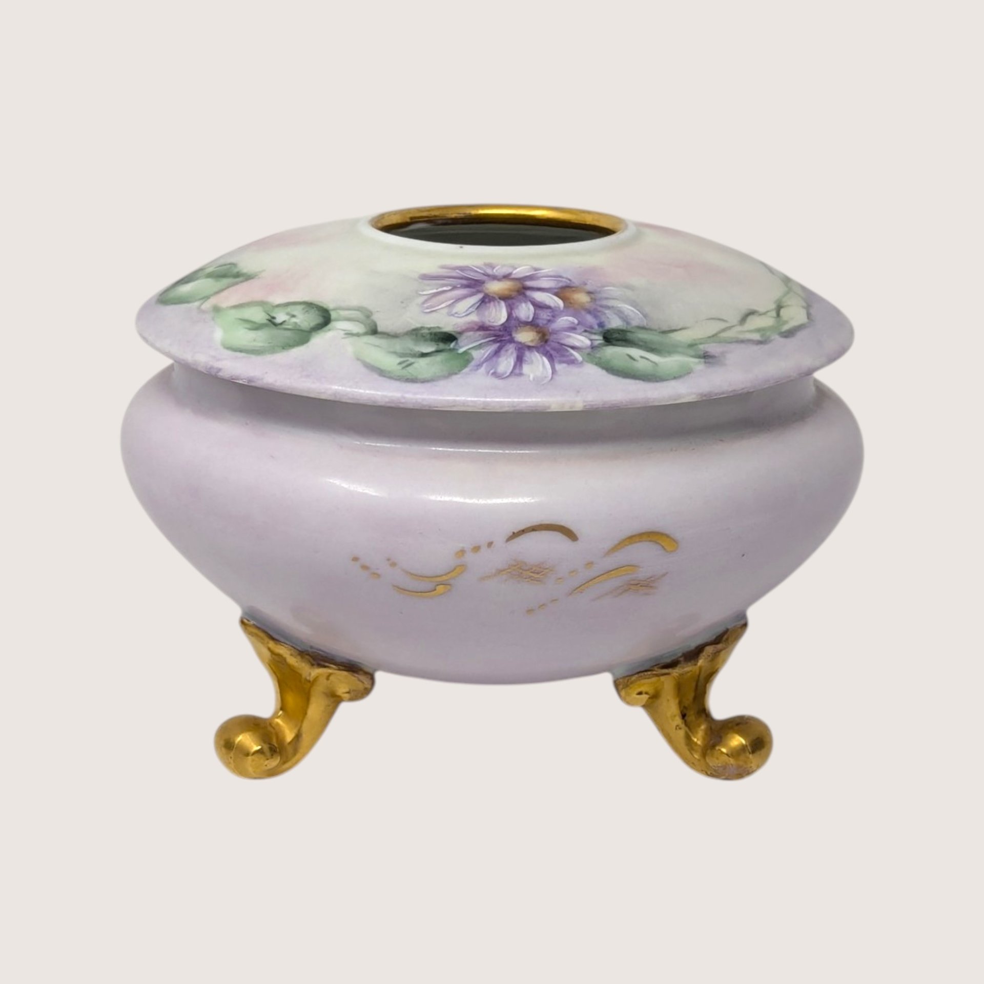 Antique Royal Austria Hand Painted Porcelain Footed Floral Hair Receiver