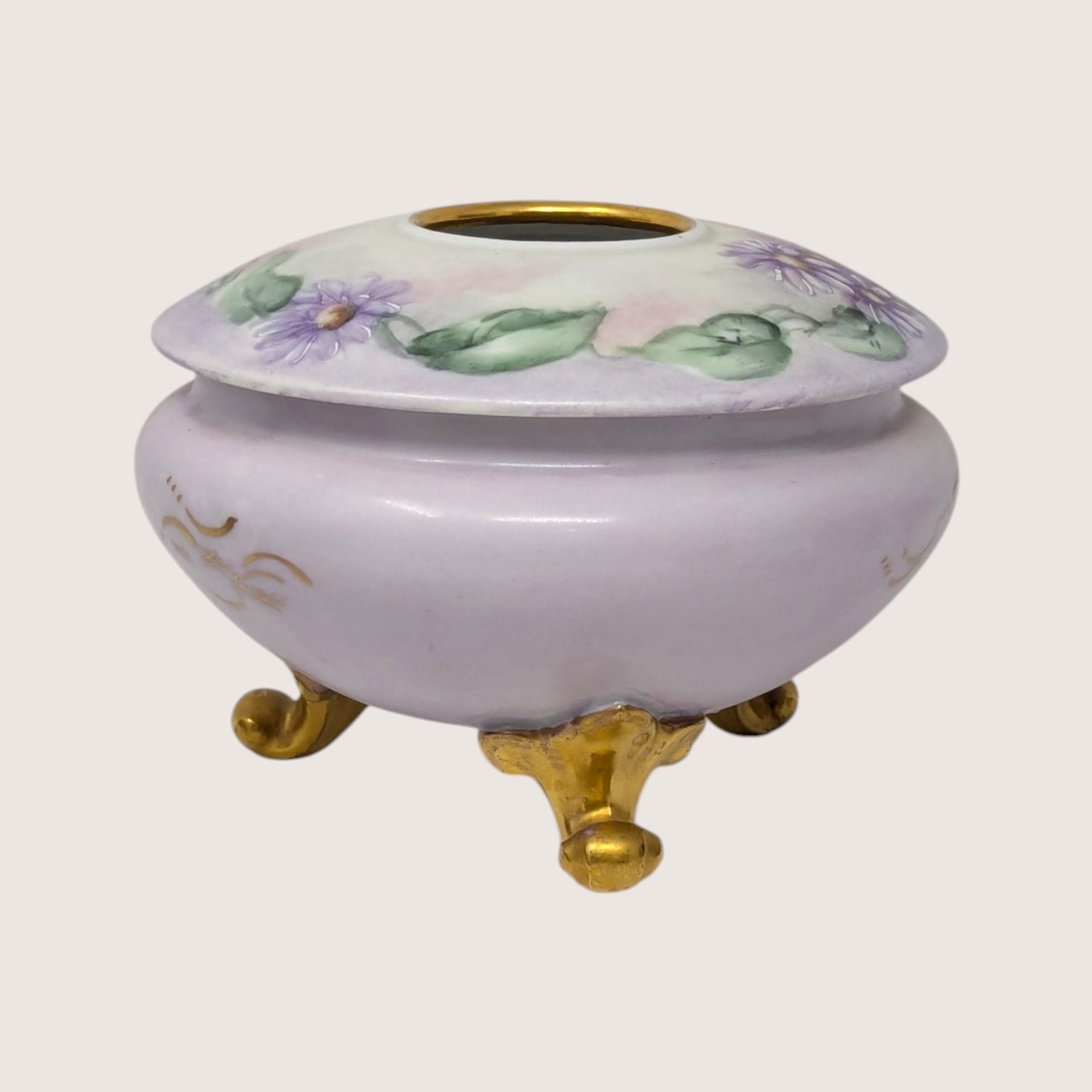 Antique Royal Austria Hand Painted Porcelain Footed Floral Hair Receiver