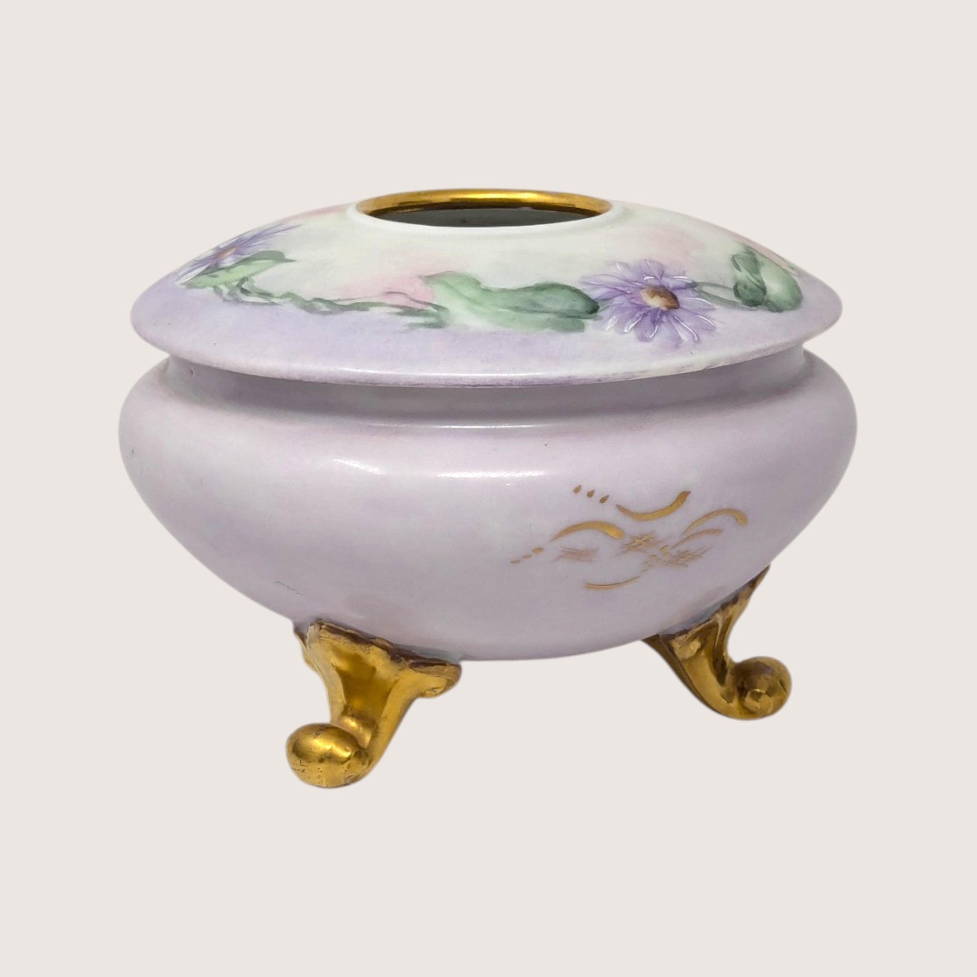 Antique Royal Austria Hand Painted Porcelain Footed Floral Hair Receiver