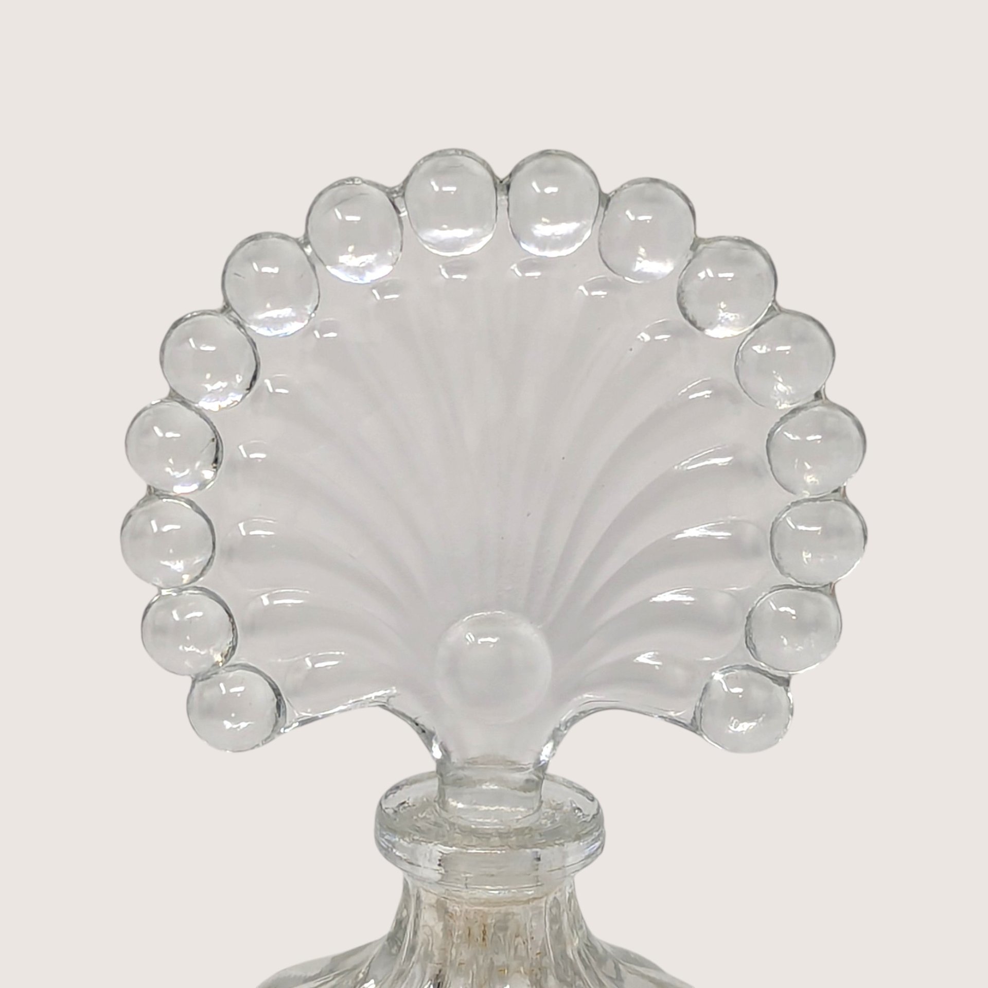 1960s Clear Glass Melon Perfume Bottle Beaded Fan Stopper