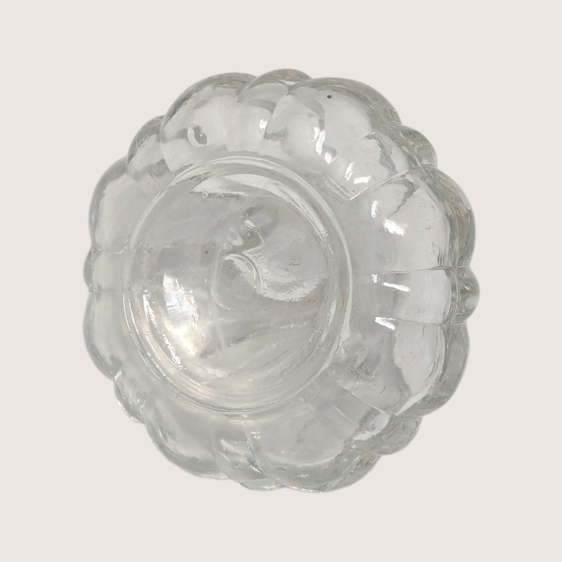 1960s Clear Glass Melon Perfume Bottle Beaded Fan Stopper
