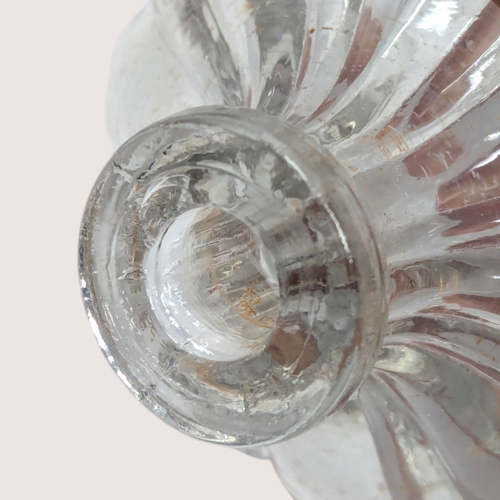 1960s Clear Glass Melon Perfume Bottle Beaded Fan Stopper